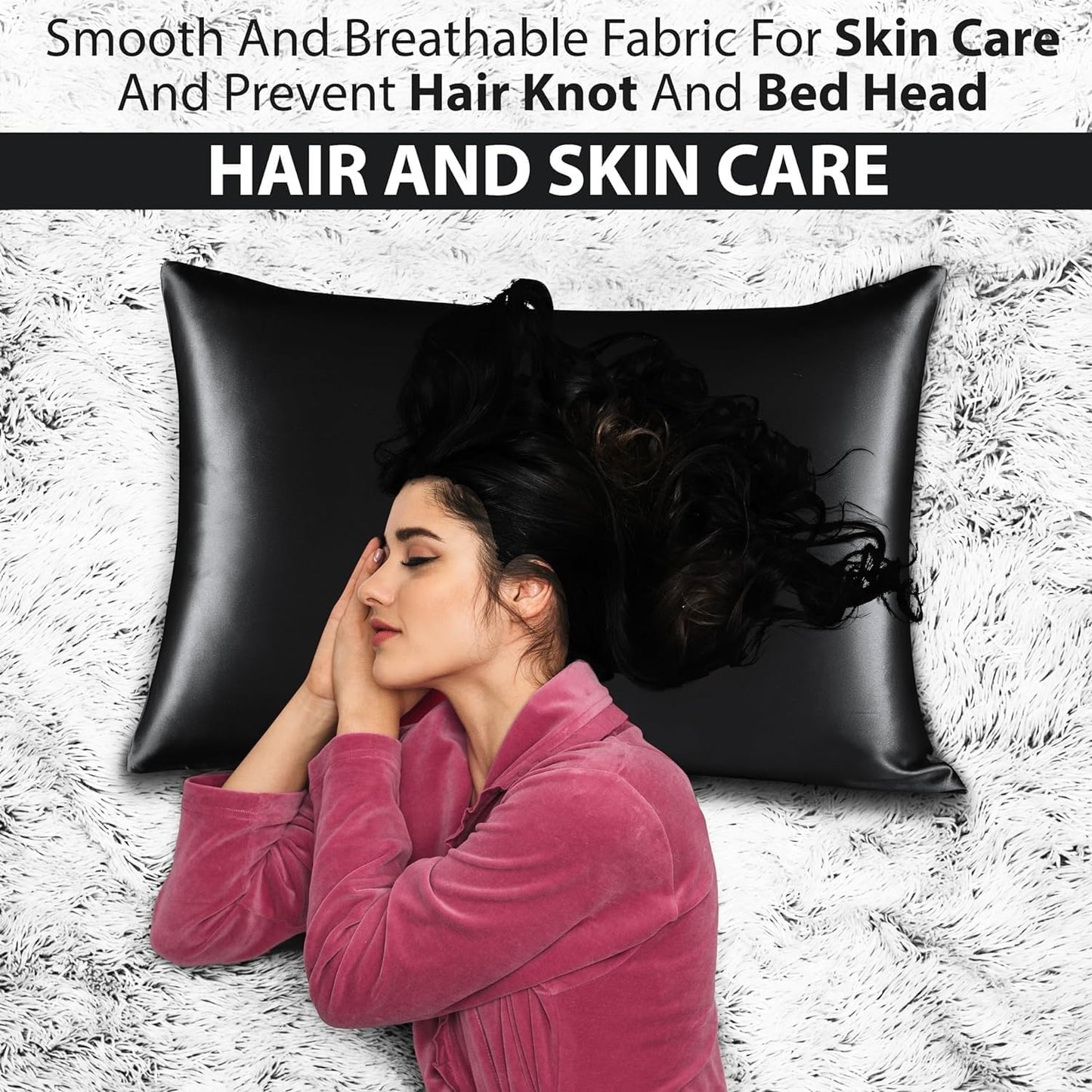 Satin Silk Pillowcase for Hair and Skin, Black Pillow Cases Standard Size Set of 4 Pack Super Soft Pillow Case with Zipper Closure (Black, King (4 Pack))