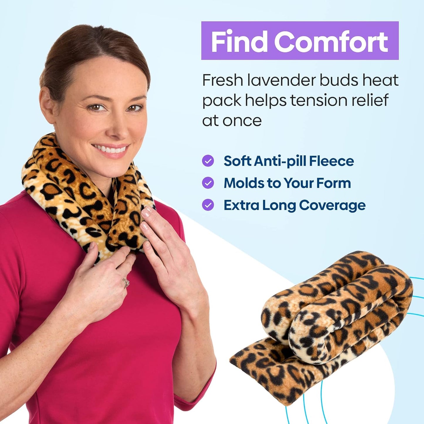 SunnyBay Microwave Heating Pad, Microwavable Heated Neck and Shoulder Wrap, Soothing Weighted Moist Heat or Ice Pack with Flaxseed and Lavender, FSA HSA Approved, 26x5 Inches, 2.5 lbs, Leopard
