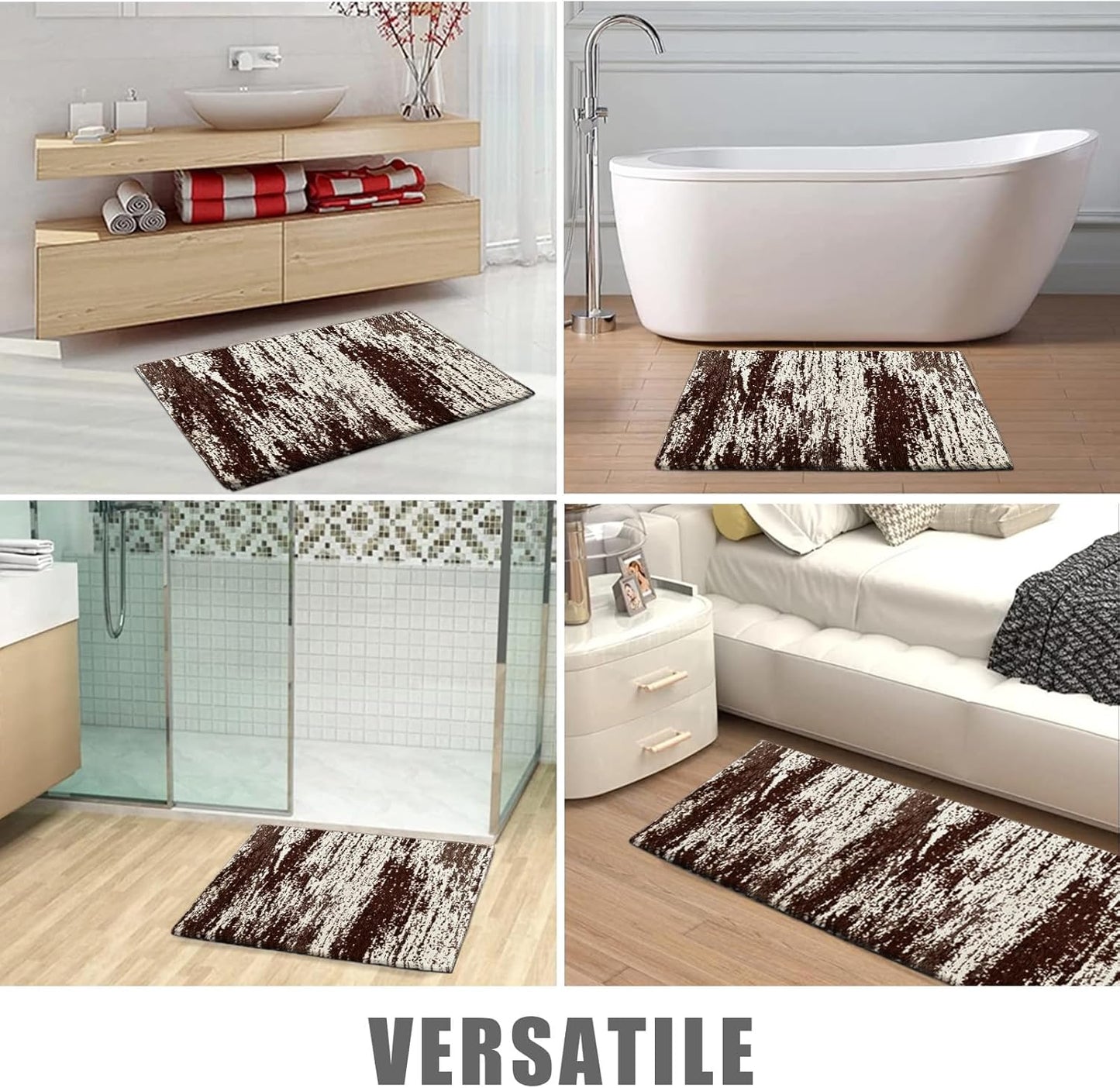 HDFK Graffiti Bath Mat | Non Slip Water Absorbent Quick Dry Woven Floor Mats | Thin Machine Washable Modern Shower Rug | Low Pile Profile Fit Under Door Vanity Room Bathroom Rugs | 24x17.7 Inch Brown