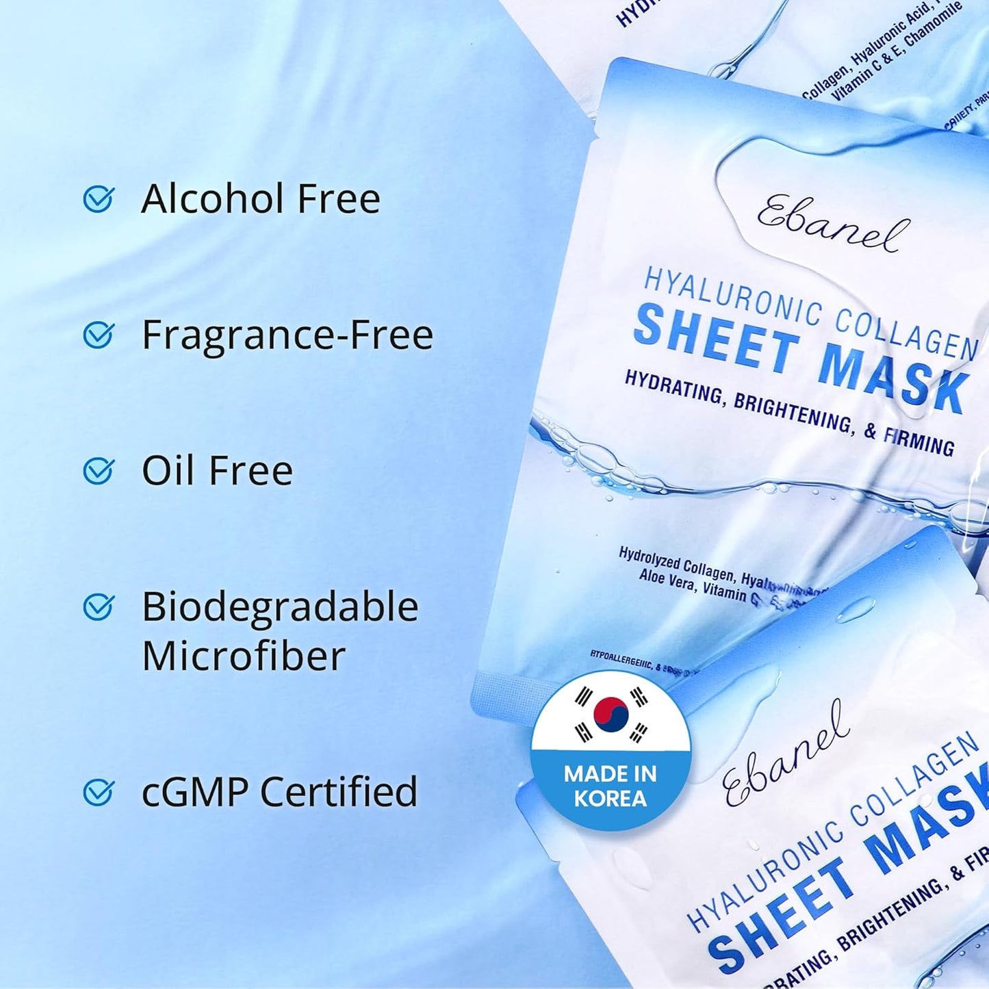 Ebanel 40 Pack Collagen Face Mask with Hyaluronic Acid, Vitamin C, Peptide, Aloe, Instant Brightening Hydrating Face Masks Skincare Korean Sheet Mask, Skin Firming, Lifting Anti Aging Facial Masks