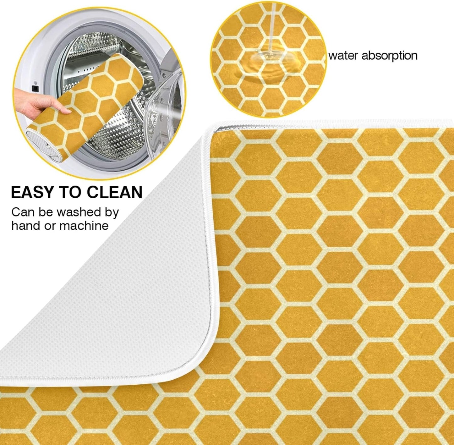 Yellow Dish Drying Mat for Kitchen Counter Yellow Honeycomb Microfiber Dish Mat Absorbent Drying Pad Dish Draining Mat 18 x 16 Inch Medium