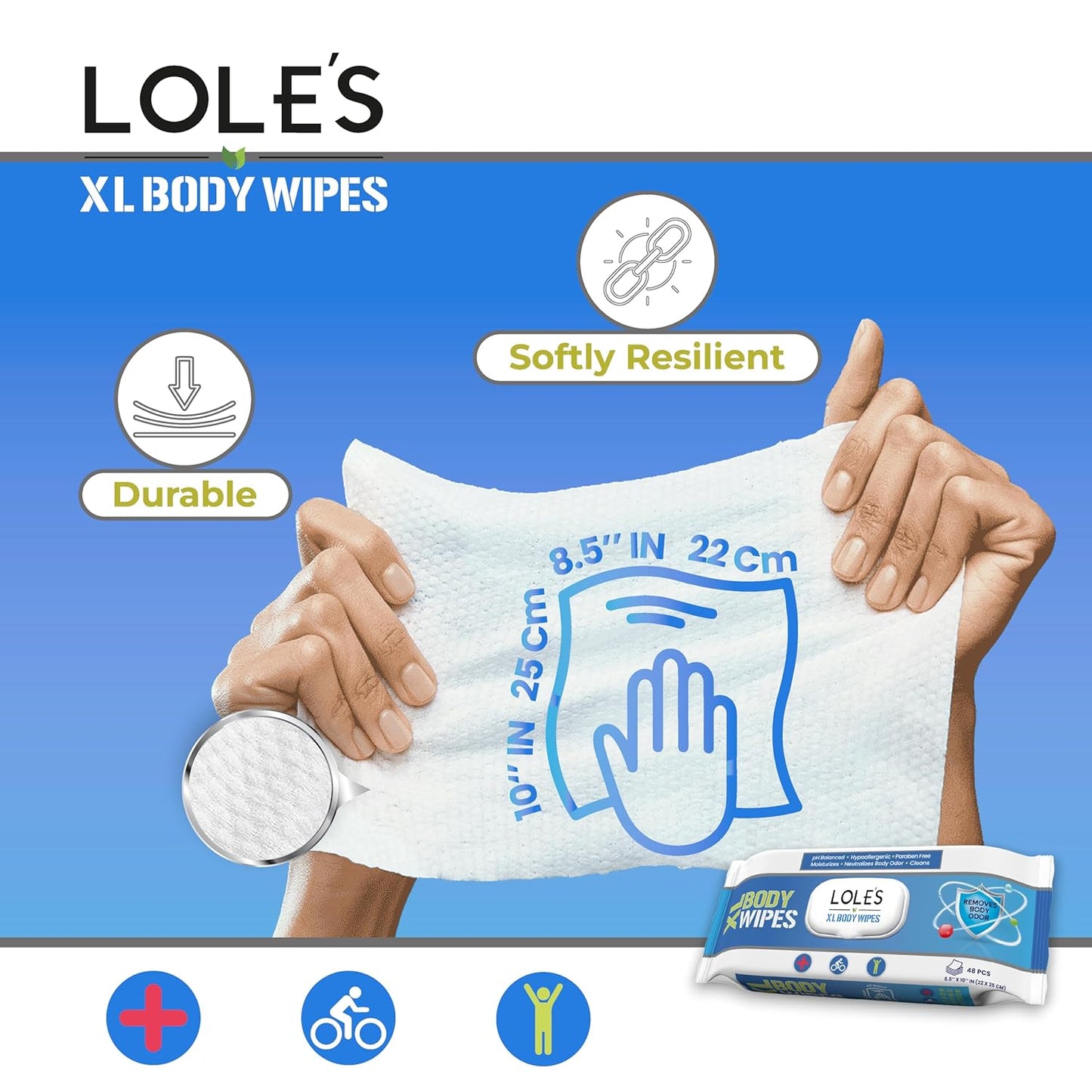 LOLE'S Body Wipes XL - Wet Wipes for Adults, 192 Count - 4 x 48, Adults No Shower, Adult Bed Bath, Incontinence Wipes Large & Fresh, Paraben Free, Ideal for Camping, Gym, Travel, Hospital