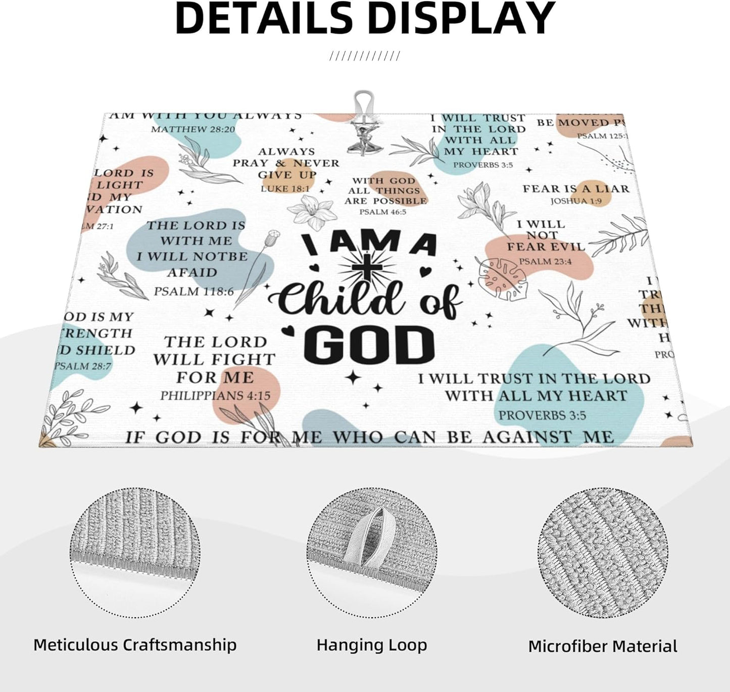 Christian Dish Drying Mat for Kitchen Counter 18"x24", Bible Verse Godmather Dishes Pad Dish Drainer Rack Mats Washable Absorbent Fast Dry, Happy Easter Kitchen Decor