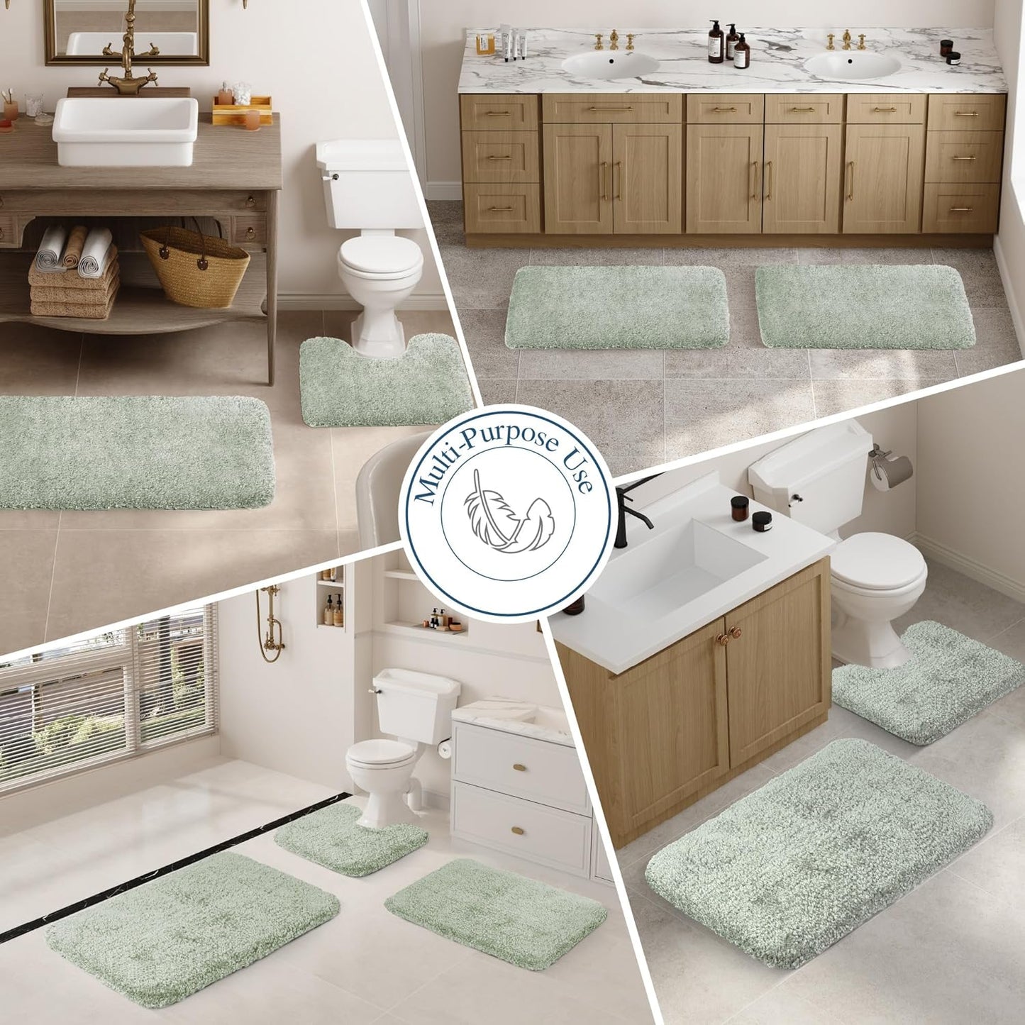 Walensee Large Bathroom Rug (24 x 36, Pale Green) Extra Soft and Absorbent Shaggy Bath Mat Machine Washable Microfiber Non Slip Luxury Floor Mat