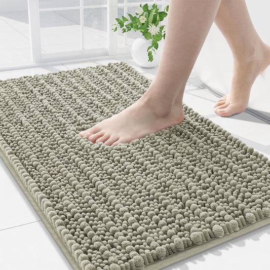 Arotive Luxury Chenille Bathroom Rug Mat, Extra Soft Thick Absorbent Shaggy Bath Rugs, Non-Slip Machine Wash Dry, Plush Bath Mats for Bathroom, Shower and Tub, 47x24, Warm Taupe