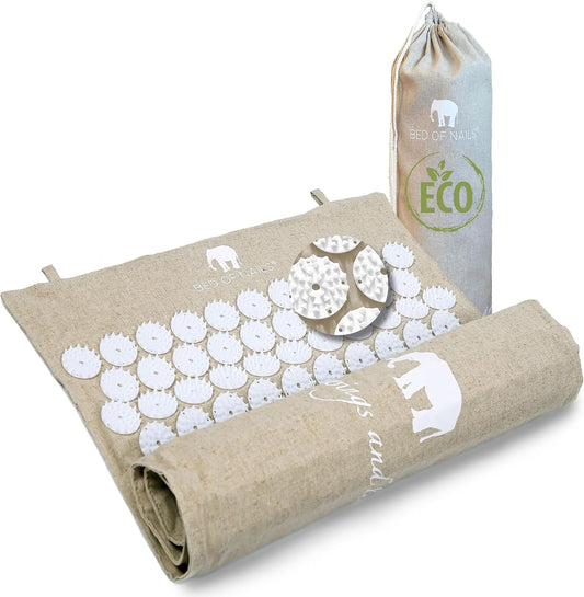 Bed of Nails Original Comfortable Premium Eco Acupressure Mat Pillow Cushion Strap for Pain Relief, Increased Energy, Relaxation, Muscle Recovery with Tote Bag (ECO Travel)