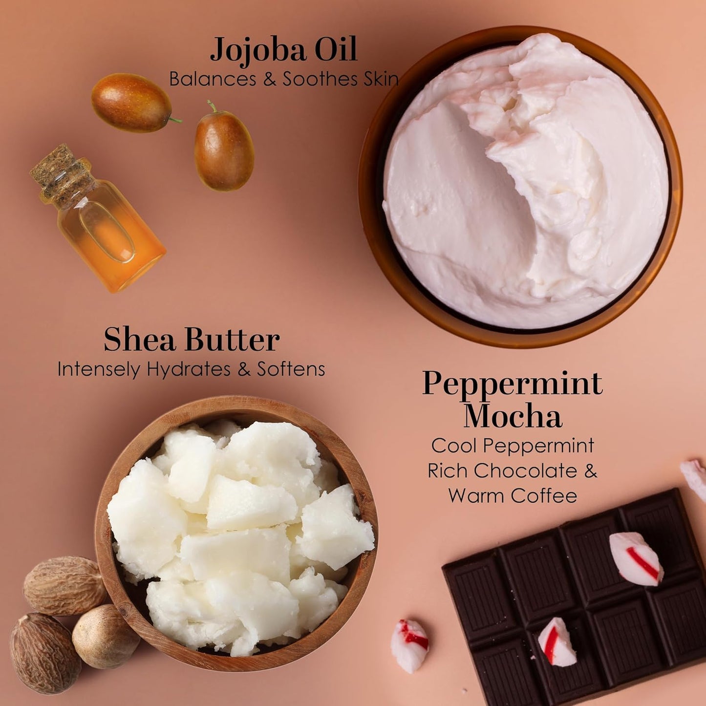 Peppermint Mocha Body Butter with Raw Shea Butter and Jojoba Oil, Holiday Body Moisturizer for Dry Skin, Christmas Lotion, Limited Edition