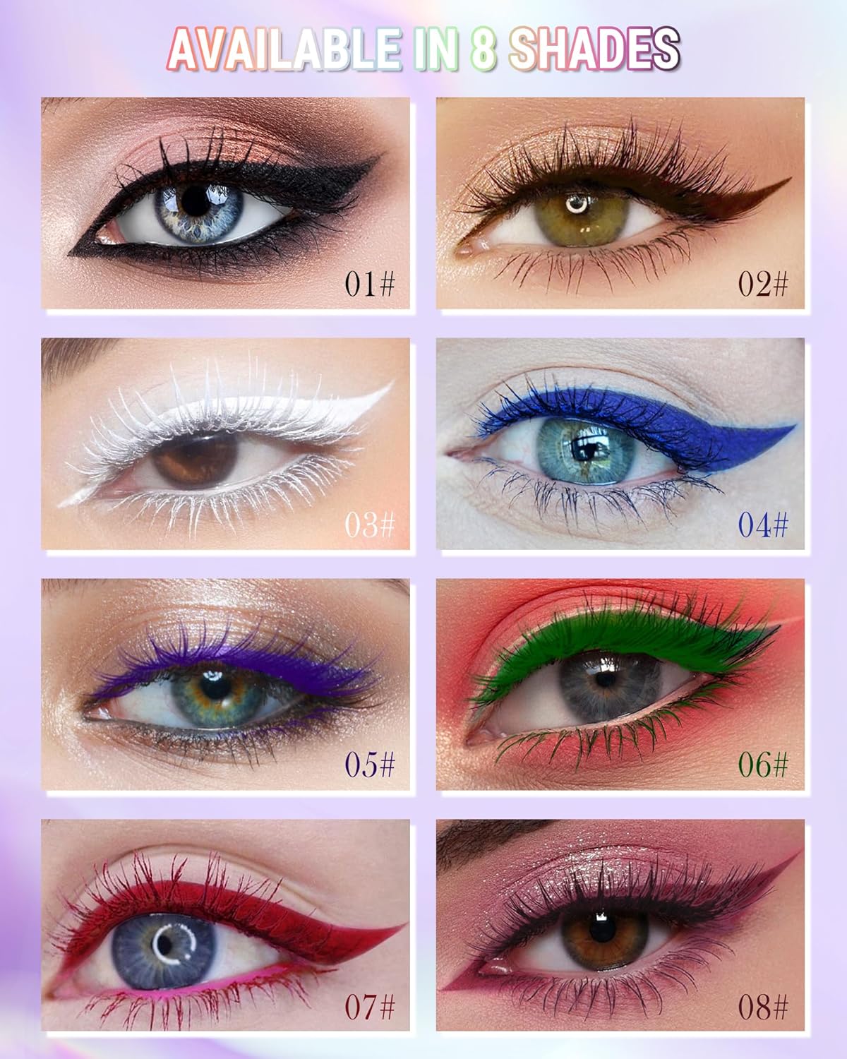 Red Mascara Liquid Eyeliner Set, Update Longlasting Waterproof Color Eye Liner Pen, 5D Silk Fiber Colored Mascara Volume and Length, Halloween Party Stage Use Eye Makeup Gift Kit for Women Girl-07