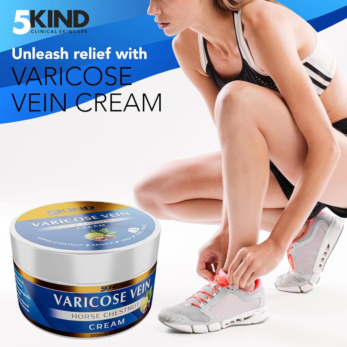 Professional Varicose Veins Cream 6.76 Fl Oz - Varicose Veins Treatment for Legs - Horse Chestnut Cream for Varicose Veins - Over 7 Natural Active Ingredients - Spider Veins Treatment by 5Kind