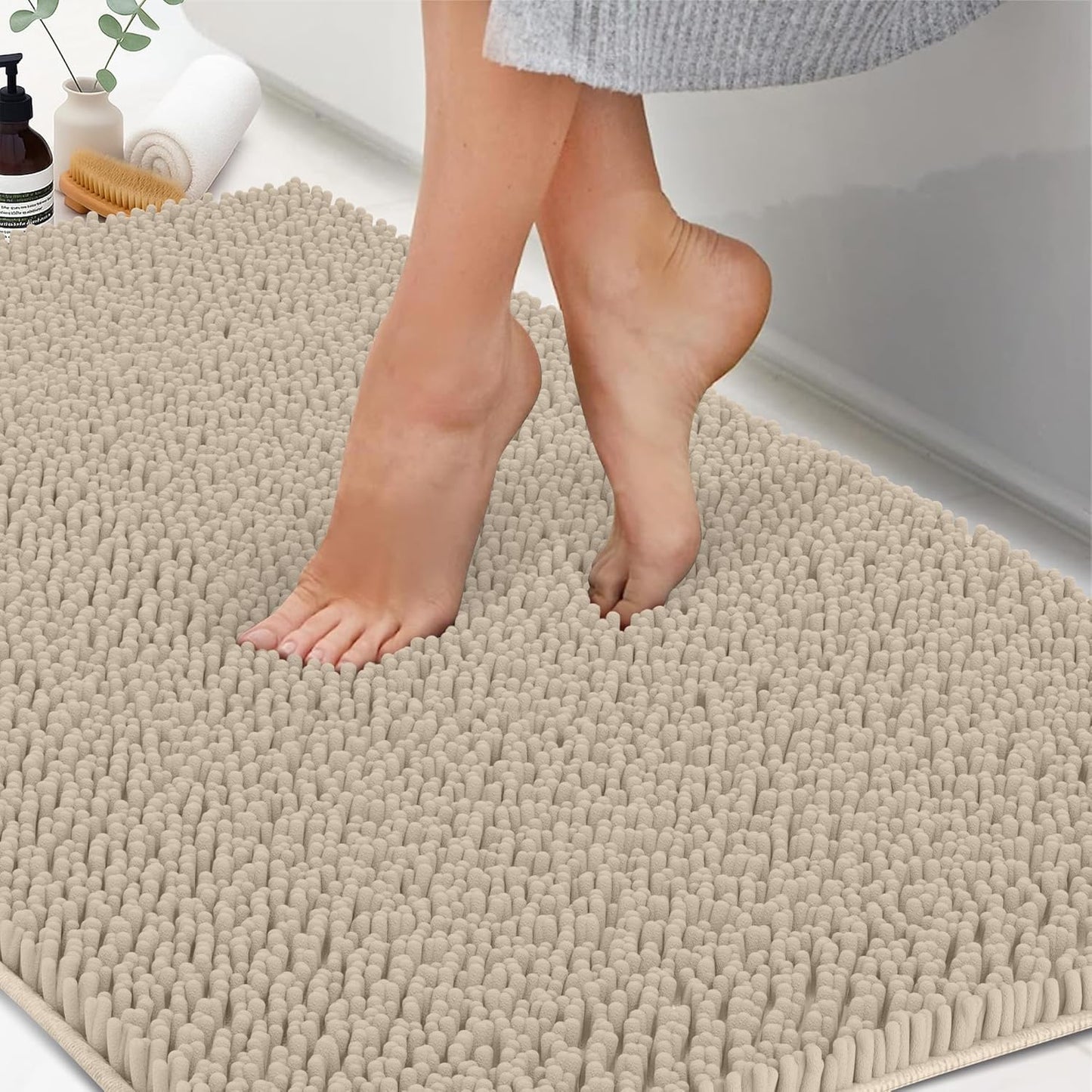 Chenille Bath Mats, Plush Absorbent Bath Mats Quick Dry, Soft & Machine Washable, Non Slip Carpet For Bathroom, Thick Bathroom Rugs, Shower Restroom Rug Mat, Alfombras De Baño, Bathrugs Matts, 59"x21"