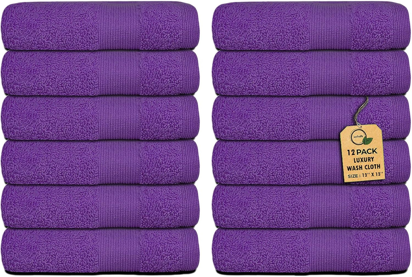 Premium Wash Cloths Pack of 12 (13" x 13") 100% Ring Spun Cotton | Luxury Washcloths | Ultra Soft Face Towels | Highly Absorbent Wash Cloths for face (Purple)