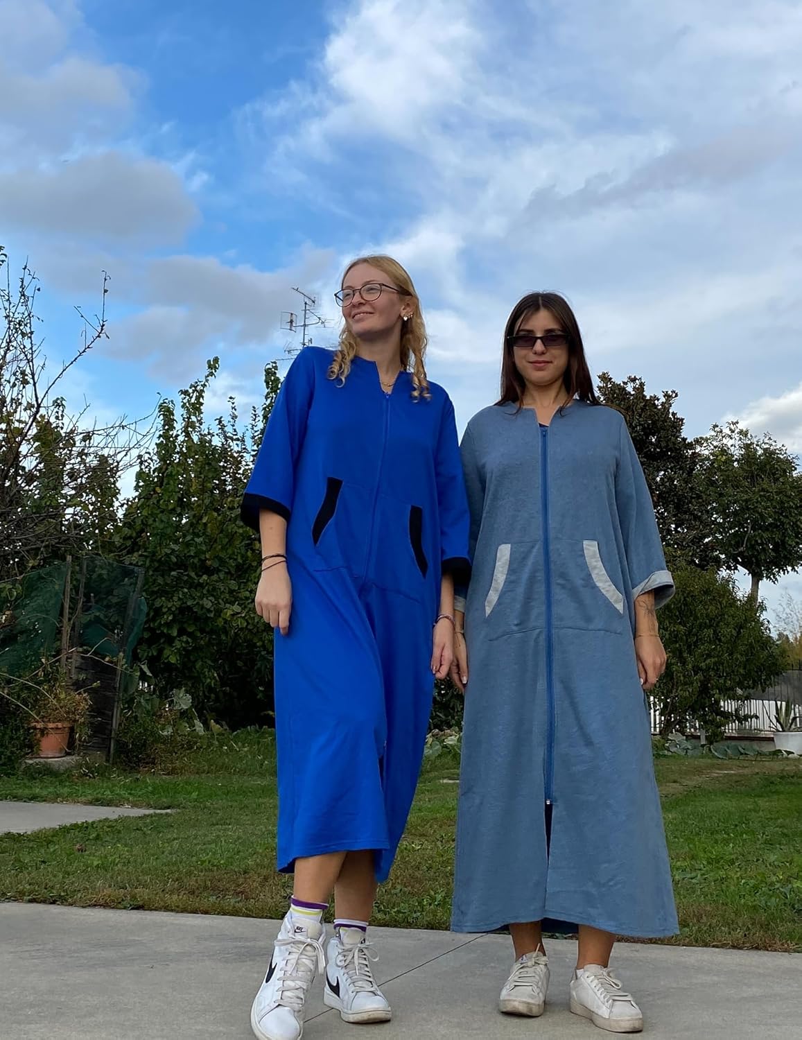 Ekouaer Women Zipper Robe 3/4 Sleeves Loungewear Dress Full Length Sleepwear Pockets Housecoat Nightgown Long Bathrobe