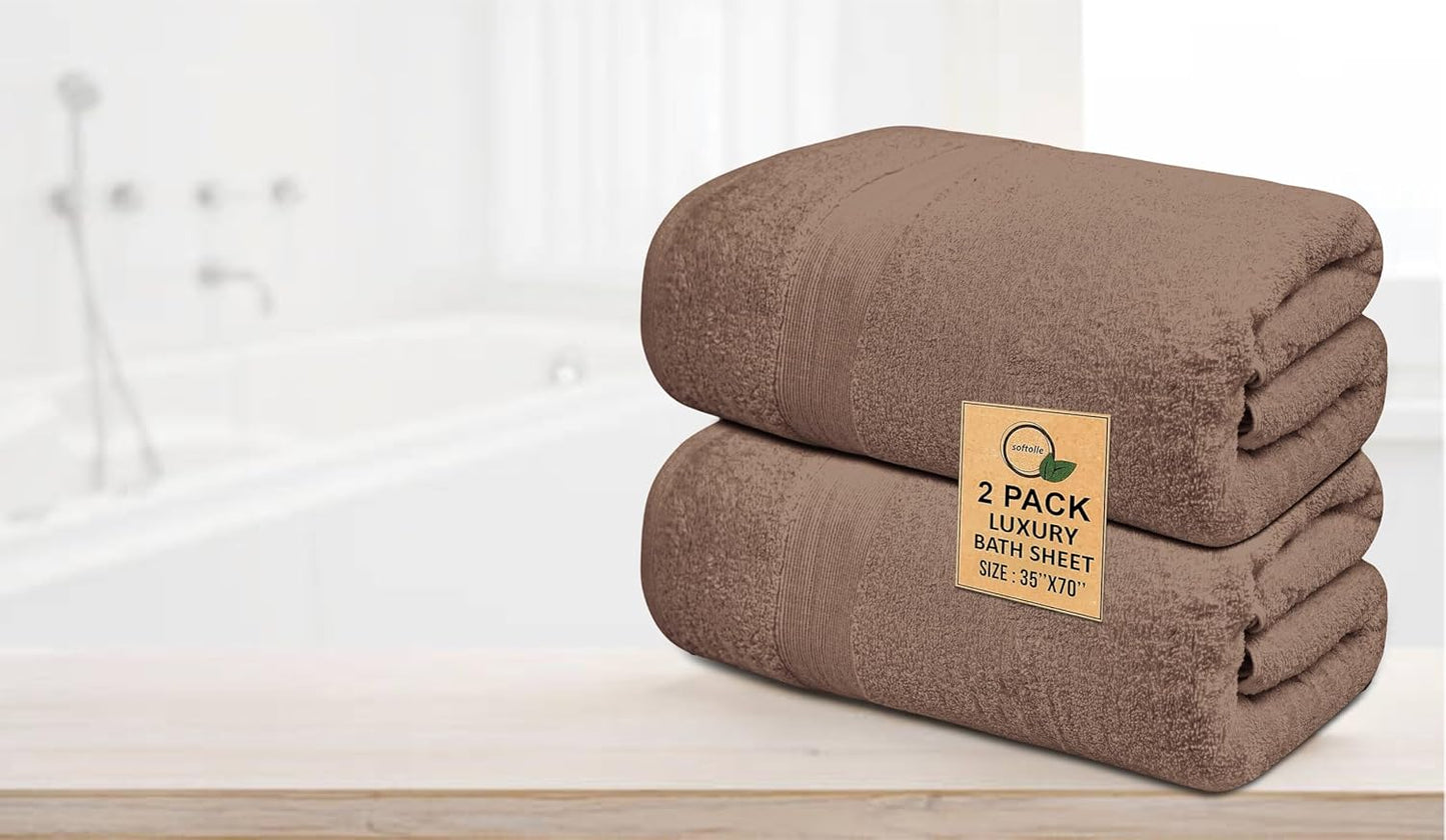 100% Cotton Luxury Bath Sheets - Pack of 2 (35" x 70") | Super Soft, Quick-Dry & Highly Absorbent Towels for Bathroom, Home, Spa & Gym (Taupe)