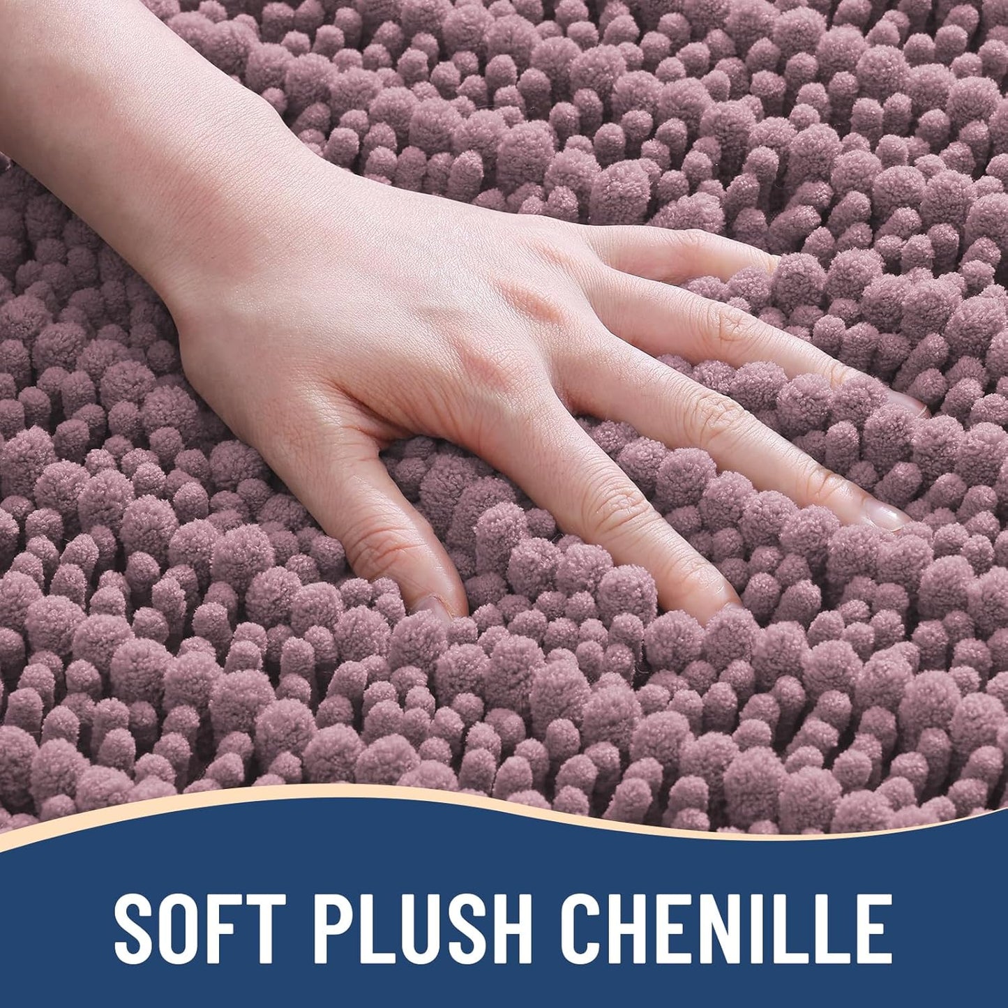 Arotive Luxury Chenille Bathroom Rug Mat, Extra Soft Thick Absorbent Shaggy Bath Rugs, Non-Slip Machine Wash Dry, Plush Bath Mats for Bathroom, Shower and Tub, 47x24, Deep Plum