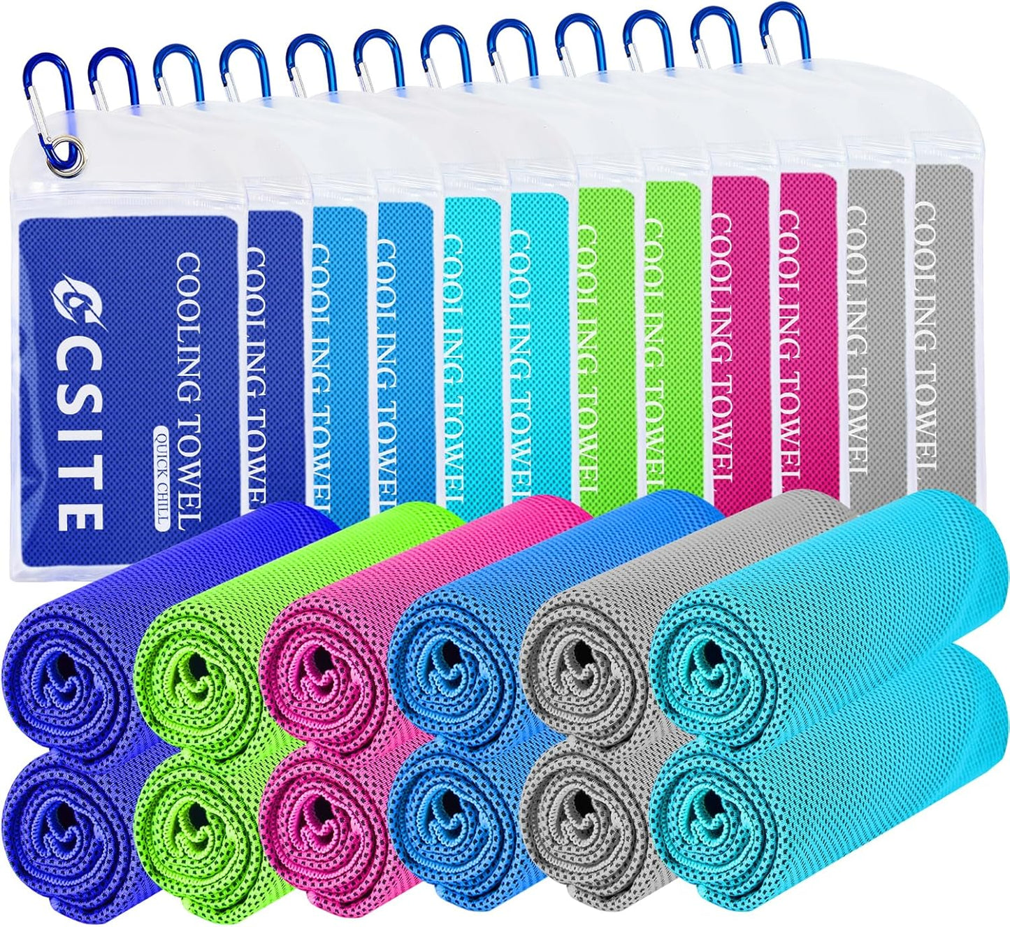 Cooling Towels for Neck and Face - 12Pack 47x12 Inch Ice Cold Microfiber Towels, Soft & Breathable Cooling Towel for Hot Weather, Sports, Yoga, Workout, Running, Golf, Camping