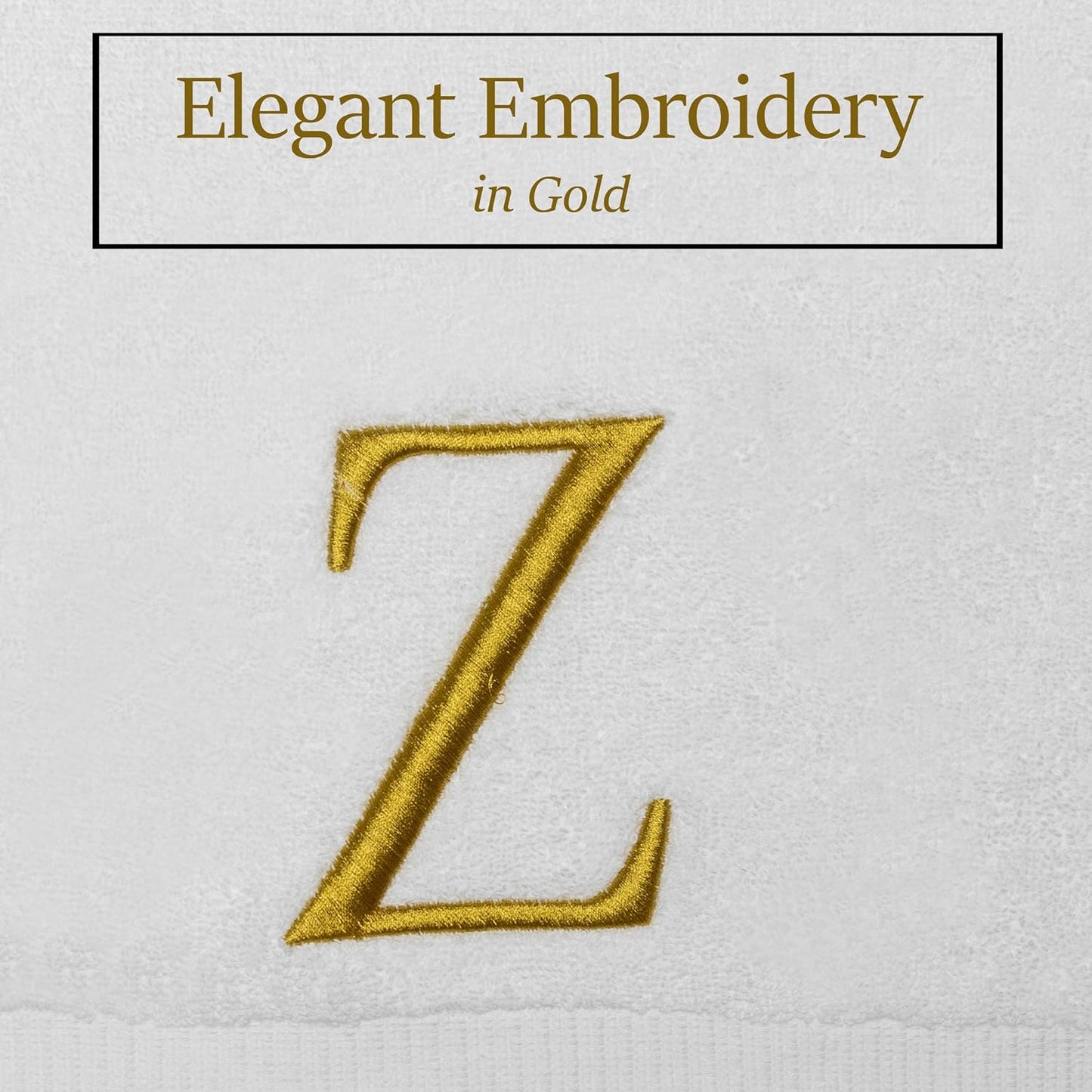 Monogrammed Hand Towels for Bathroom - Luxury Hotel Quality Personalized Initial Decorative Embroidered Bath Towel for Powder Room, Spa - GOTS Organic Certified - Set of 2 Gold Letter Z