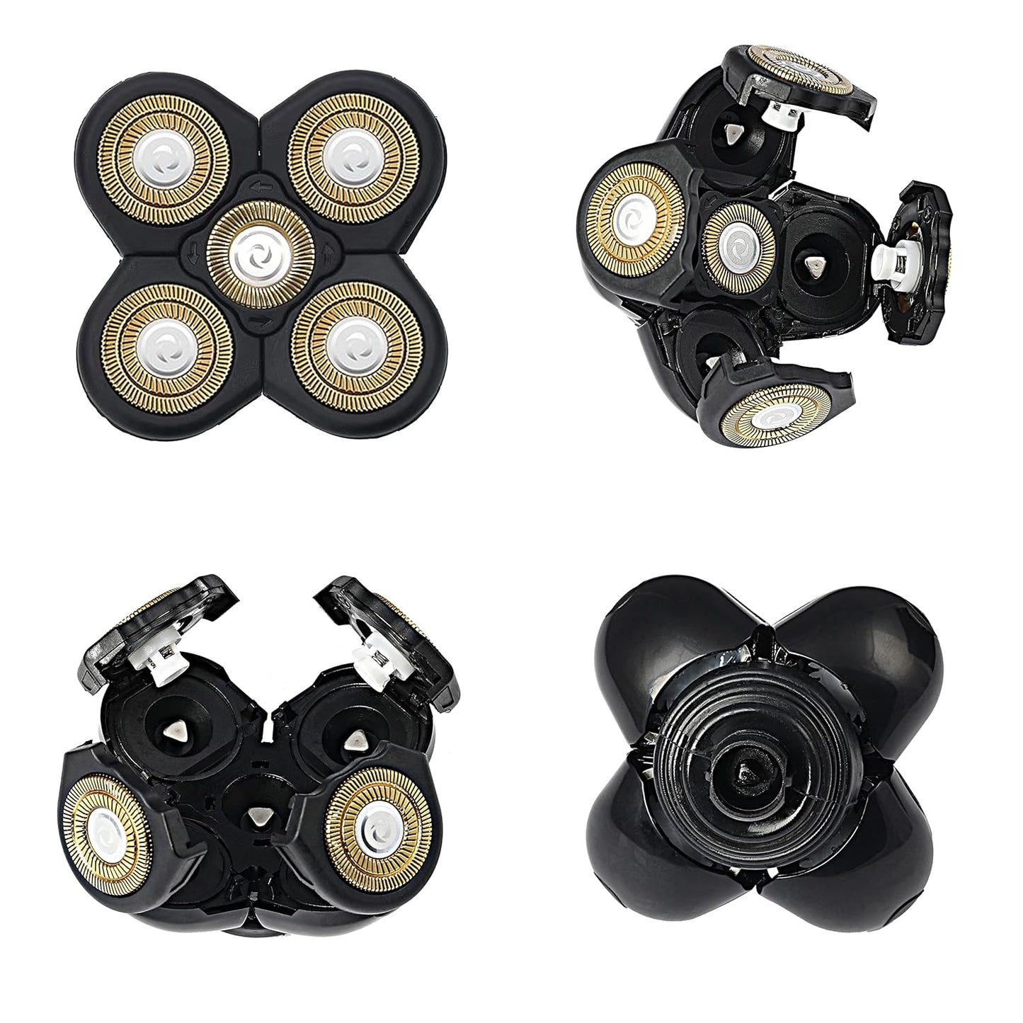 5D Men's Electric Shaver Replacement Heads Bald Replacement Heads Replacement 5 Heads Razor Blades Wet and Dry Compatible Waterproof with Blade Cover(Gold)