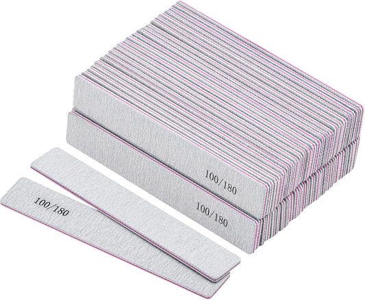 50 Pcs Nail Files for Acrylic Nails 100/180 Grit Double Sides Emery Boards Fingernail Files, Professional Nail Buffering Files
