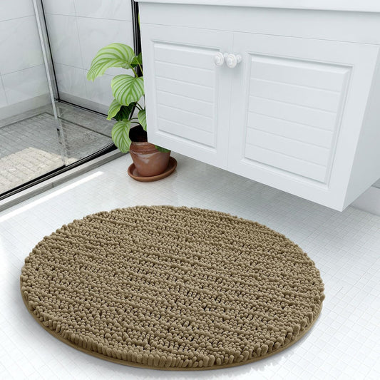 Arotive Luxury Round Chenille Bathroom Rug Mat, Extra Soft Thick Absorbent Shaggy Bath Rugs, Non-Slip Machine Wash Dry Plush Bath Mats for Bathroom, Shower and Tub, 24x24, Camel