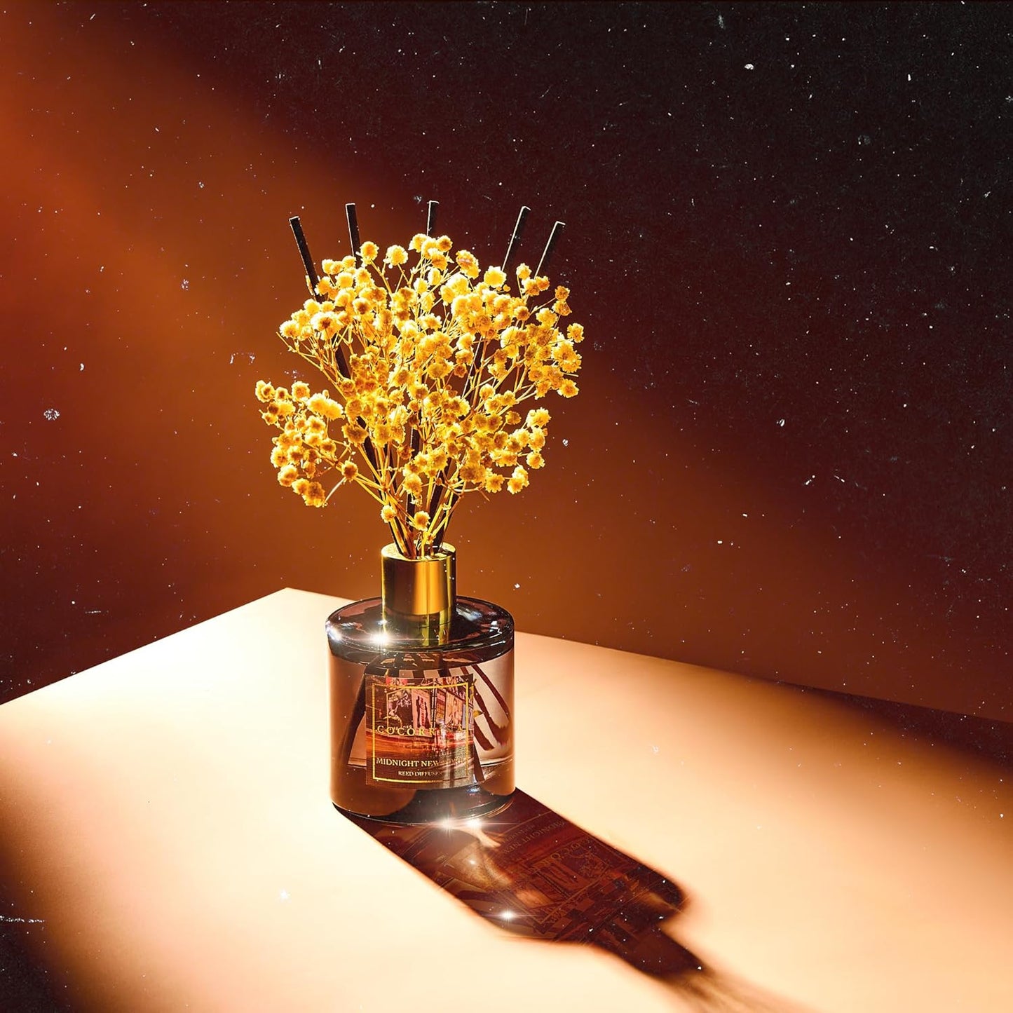 COCORRÍNA Reed Diffuser - Midnight New York 6.7 Fl.oz Reed Diffuser Set with 8 Sticks & Preserved Baby's Breath, Reed Diffuser for Home Bathroom Shelf Decor