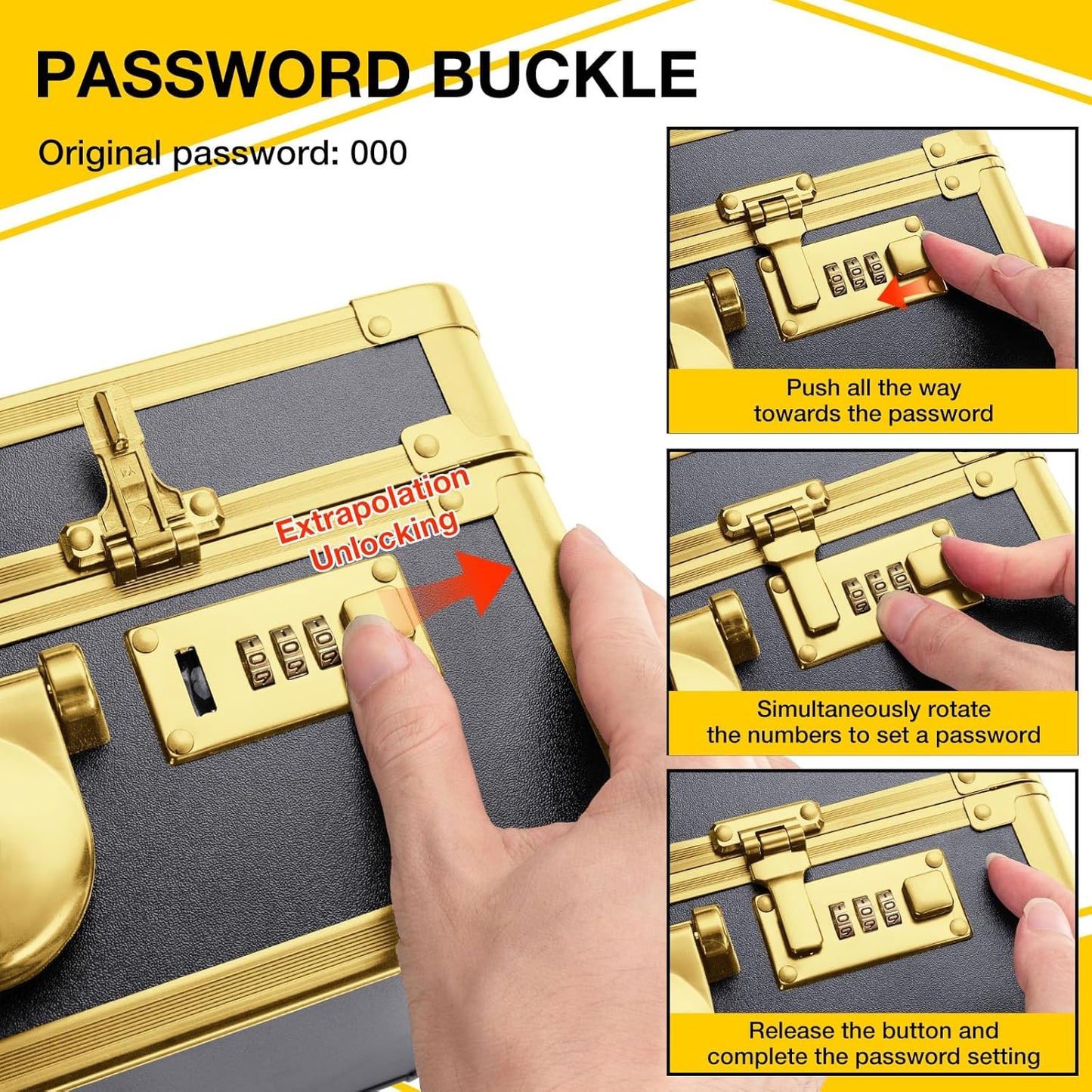 Noverlife Gold Password Lock Barber Carrying Case, 16x11x6in Large Salon Hair Cutting Tools Storage Box, Portable Hairdresser Travel Suitcase Grooming Scissor Organizer for Hairstylist Pet Groomer