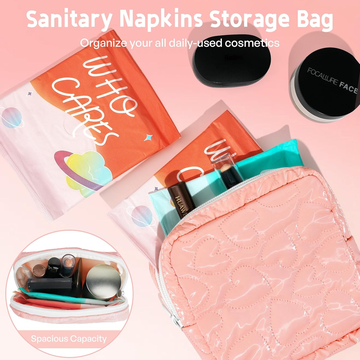 Sanitary Napkin Storage Bags 4 PCS Soft PU Leather Pad Bags for Period Feminine Product Pouch for Panty Liners, Tampons, Menstrual Cup, Sanitary Napkin