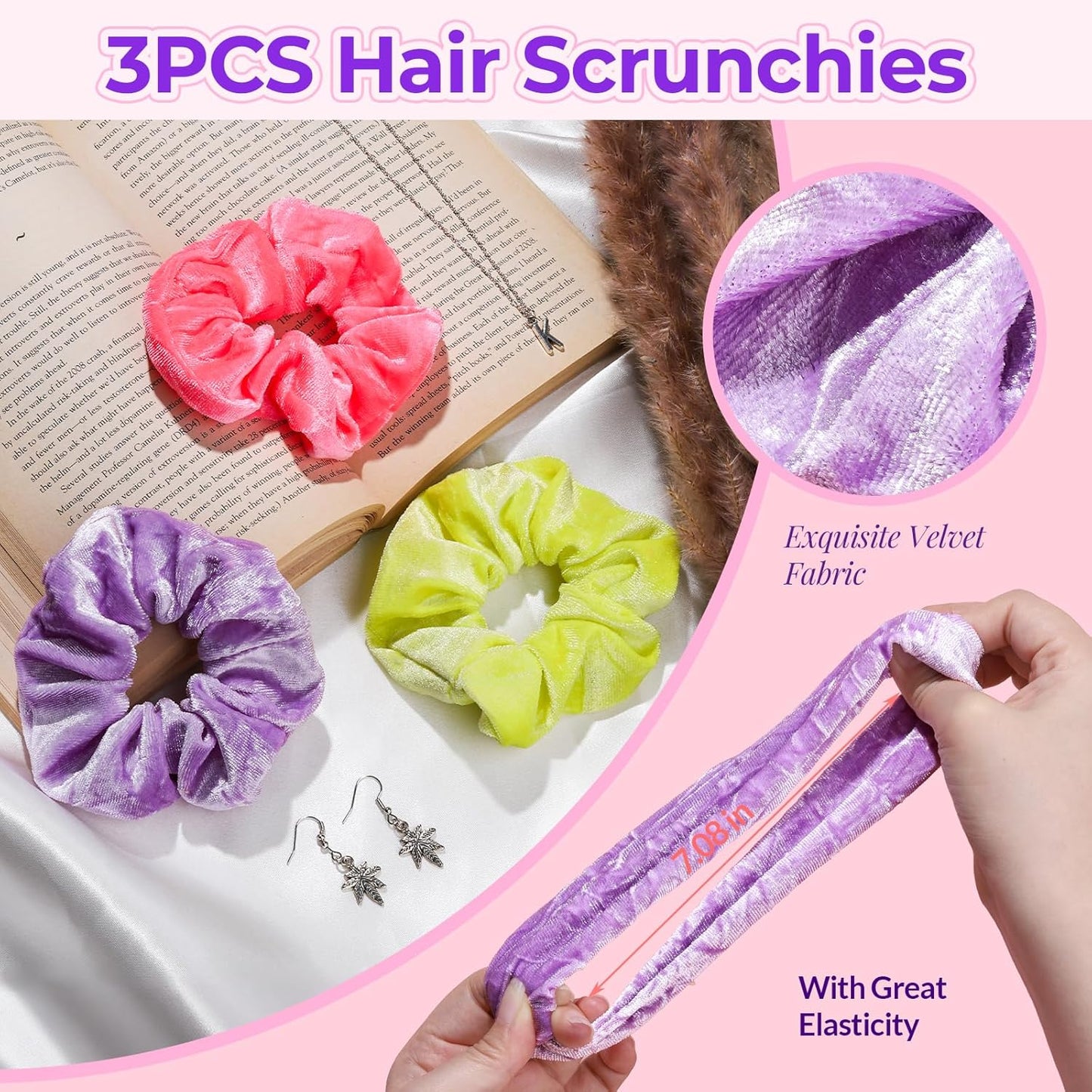 LEOBRO Spa Headband for Skin Care and Makeup, Women Teen Girls Headband for Washing Face, With Hair Scrunchies, Christmas Gifts for Teens (Rose Red & Yellow & Purple)