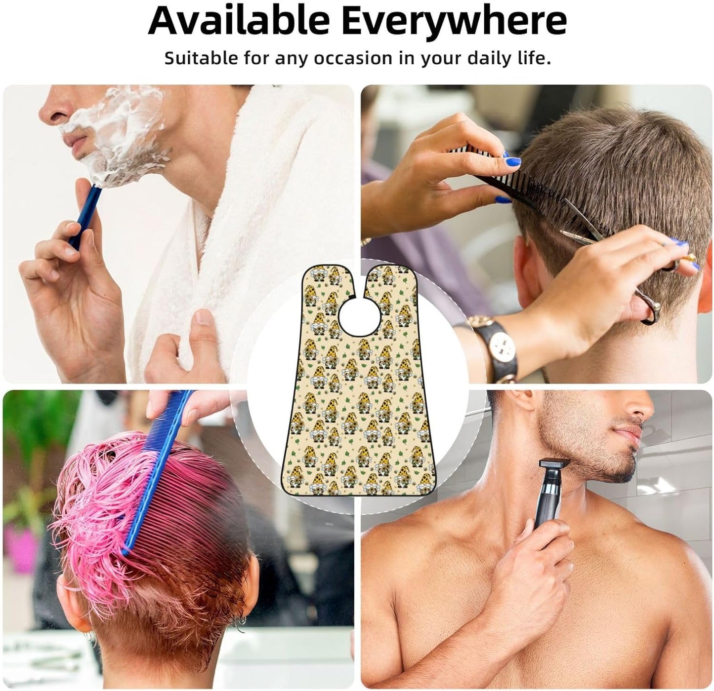 Waterproof Beard Trimming Bib, Non-Stick Hair Catcher for Men Shaving, Grooming Apron for Husband Dad, Gnomes Bees and Sunflowers Shave Bib