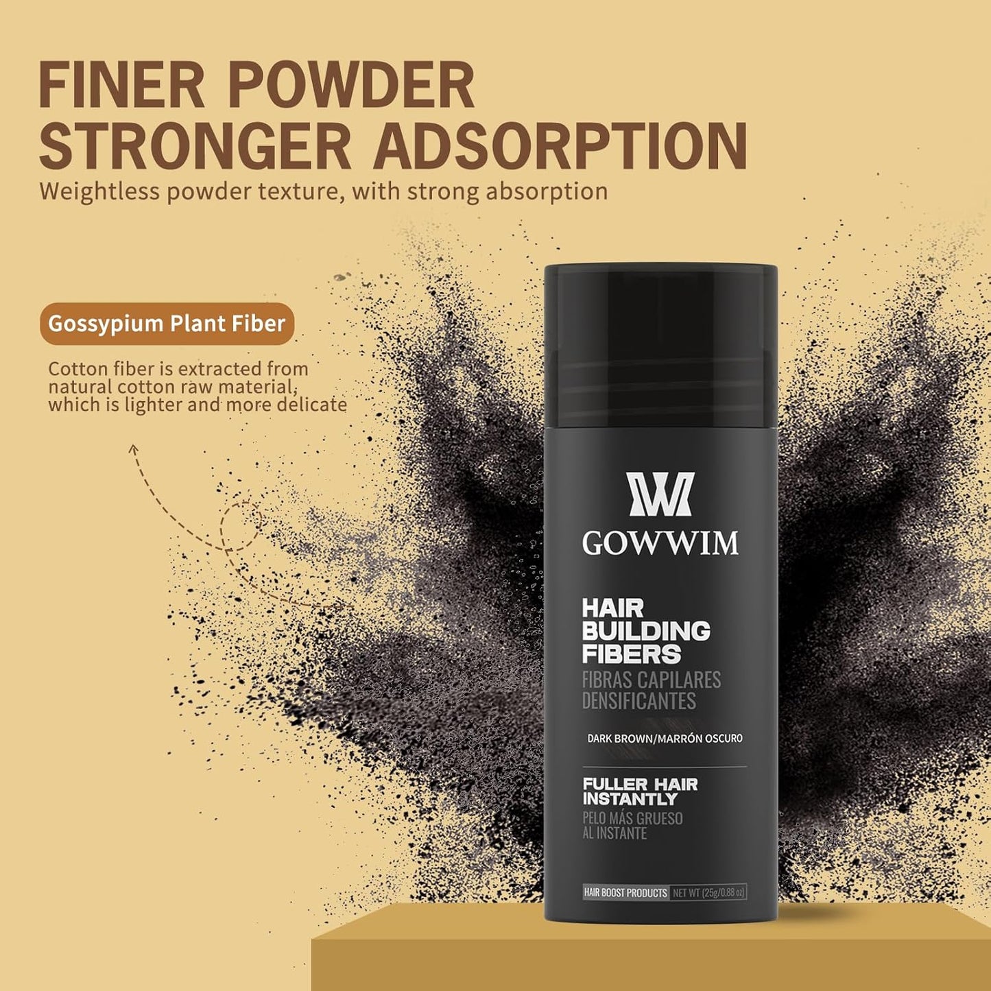 gowwim Hair Fibers for Thinning Hair 25g Hair Building Fibers 100% Undetectable,Instantly Cover Sparse Hair Areas-Bald Spots Cover Up. (Light Brown)