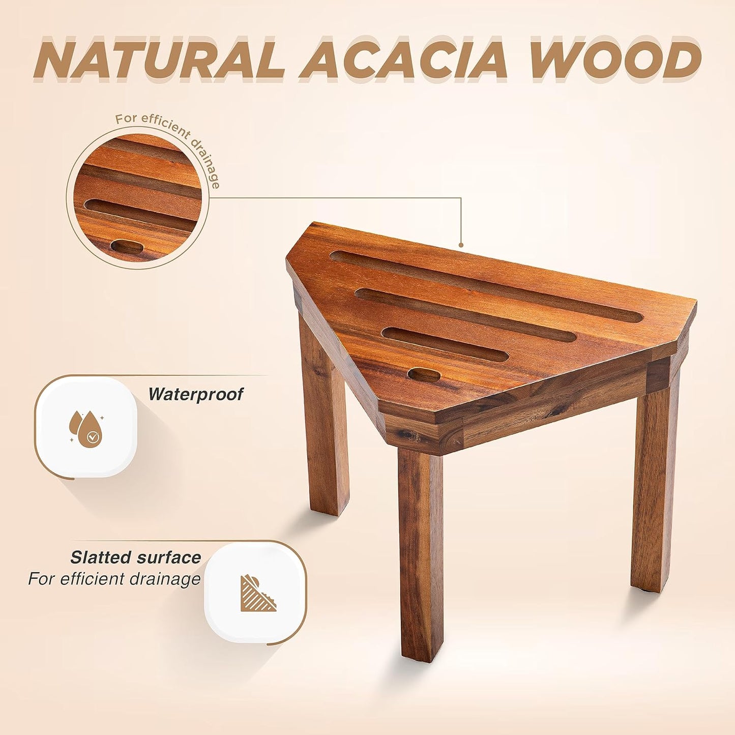 BLUEWEST Shower Foot Stool for Shaving Legs, Acacia Wood Shower Foot Rest (Acacia, Corner Seat)