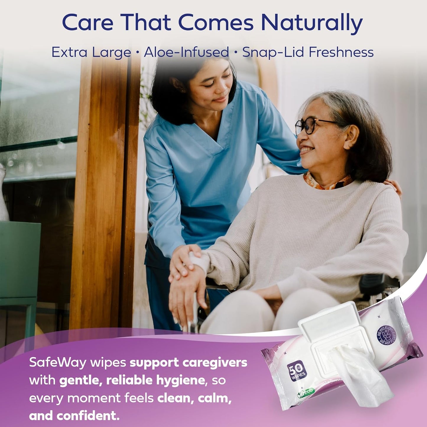 SAFEWAY Adult Wipes Disposable — Multi-Purpose Wipes, Alcohol-Free, Preferred by Caregivers for Seniors & Incontinence Solution, Aloe-Infused, Gentle for Delicate Skin — Extra Large, 1 Pack 50 pcs.
