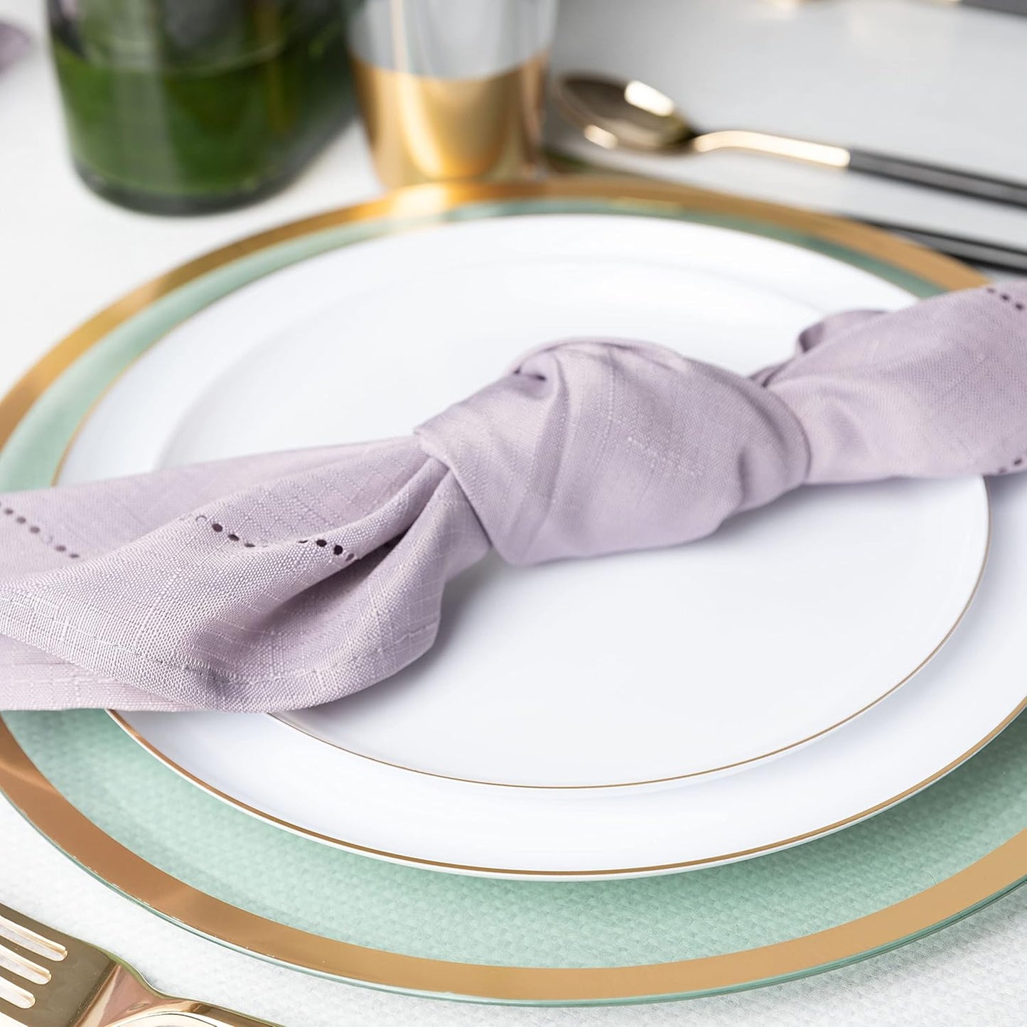 PLASTICPRO [30 Pack 10.7''] White Plastic Party Plates With Gold Rim Edge Collection Premium heavyweight Elegant Disposable Tableware Dishes