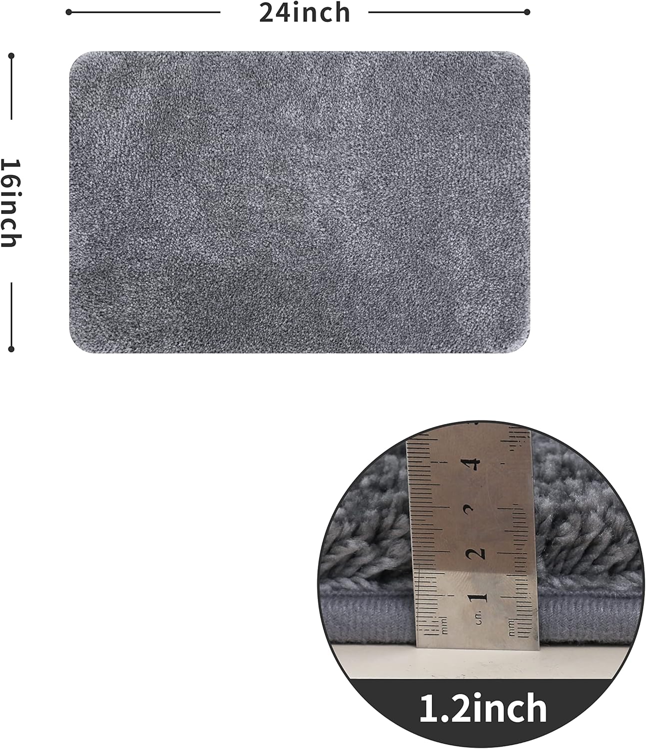 COSY HOMEER Extra Thick Bath Rugs for Bathroom - Anti-Slip Bath Mats Soft Plush Yarn Shaggy 100% Strong Mirco Polyeste Mat Living Room Bedroom Mat Floor Water Absorbent(Dark Grey,16x24 - Inches)