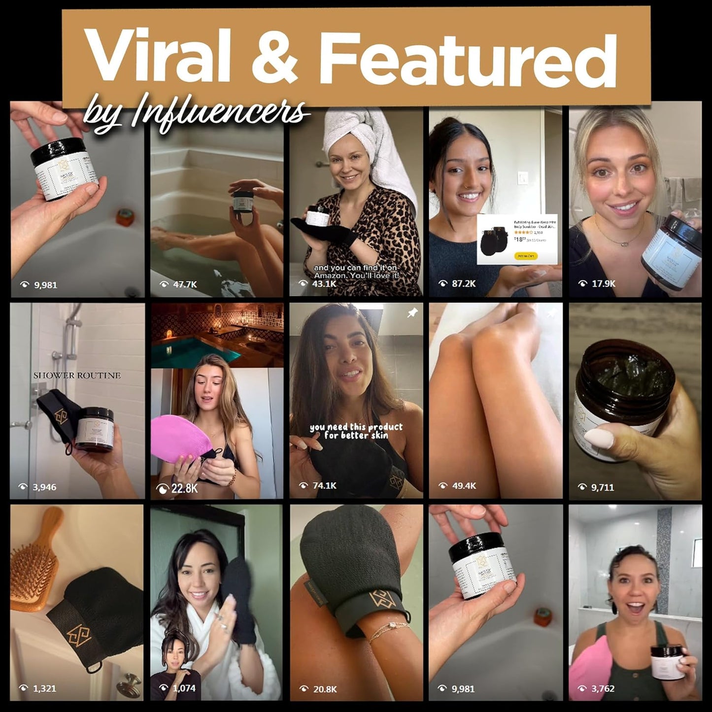 Exfoliating Glove Kessa Mitt Body Scrubber - Dead Skin Remover Shower Glove for Dead Skin Scrubbing and Deep Pore Cleansing - by MoroccanSource (2 Pack Black)