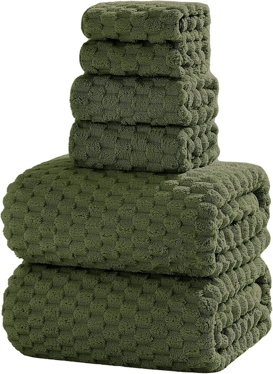 Oversized Bath Towels 40x80 Inches Extra Large Bath Sheets for Adults Super Soft Quick Dry Highly Absobent Microfiber Shower Towels for Bathroom（Olive Green, 6Piece