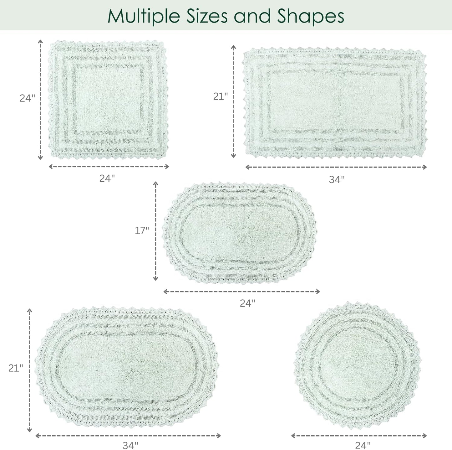 RAJRANG Cotton Crochet Bath Rug - 24 Inches Soft Washable Reversible Boho Bathroom Mat Square - Meadow Mist