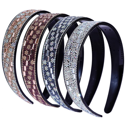 Rhinestone Headbands for Women Sparkly,4PCS Crystal Headband Non Slip Tooth Hair Bands Rhinestone Hair Hoop,Comfortable Daily Prom Party Head Accessories