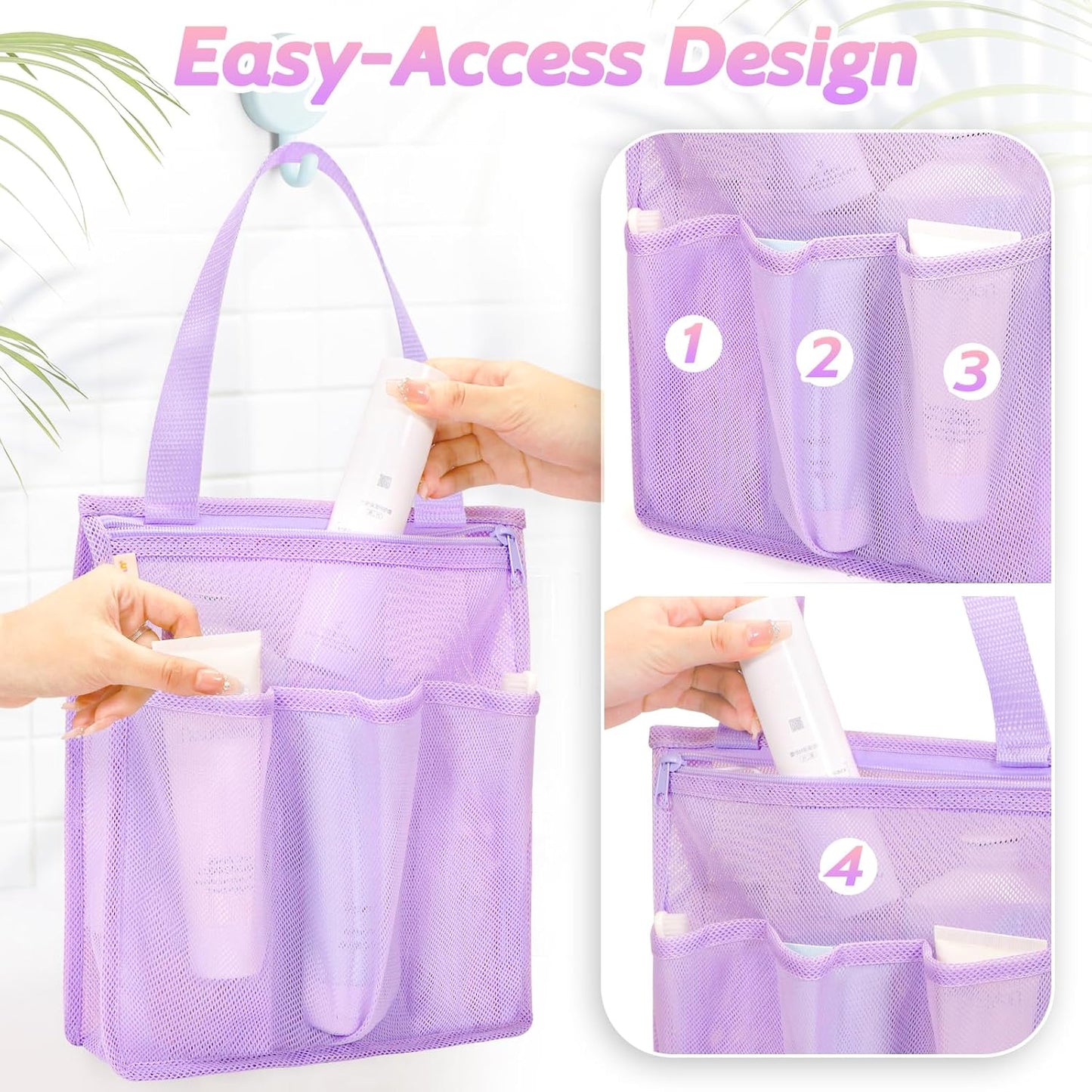 Portable Mesh Shower Caddy, Gym Travel Camp Dorm Room Essentials for College Student Girl, Purple Bathroom Shower Bag