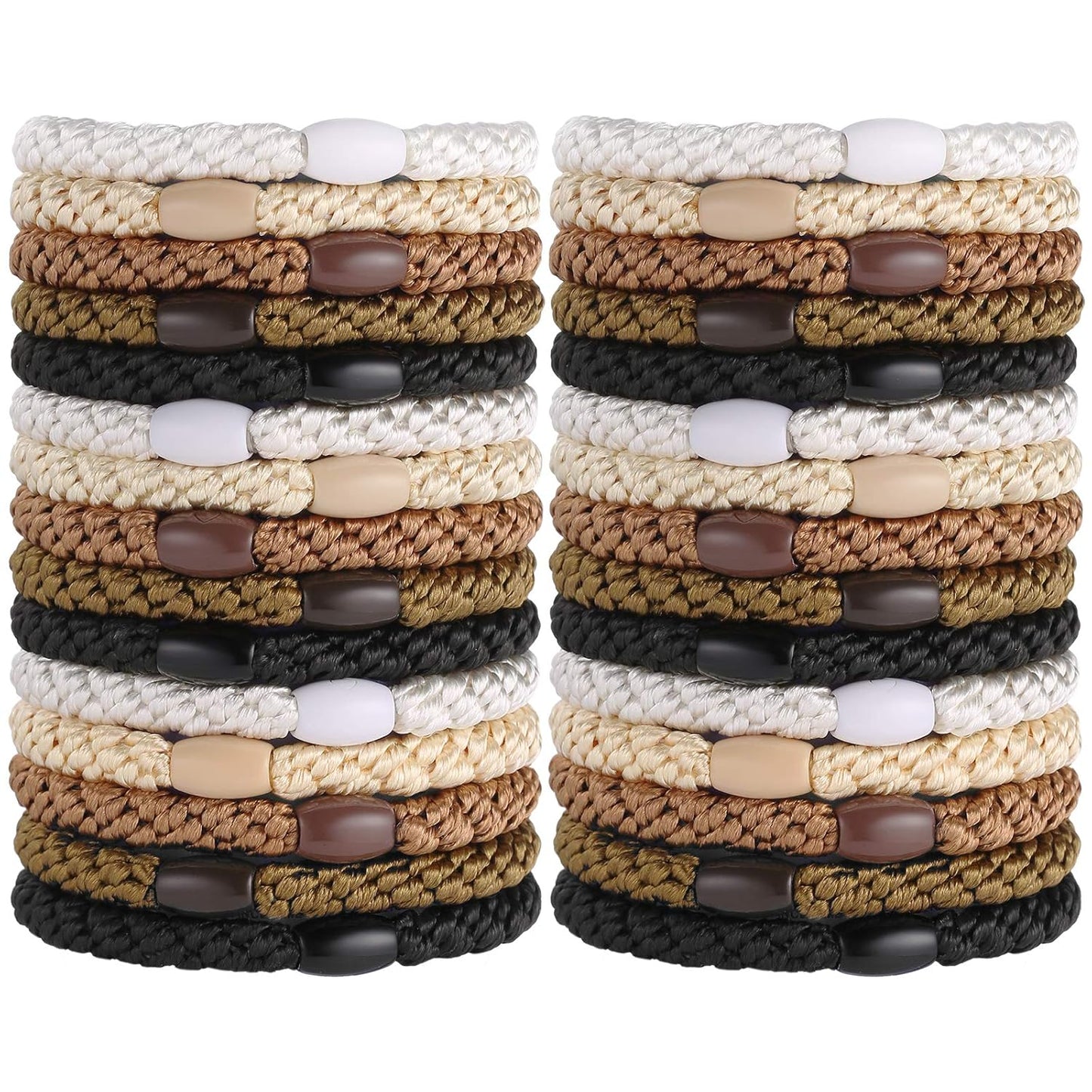 Hair Ties for Women Girls, Funtopia 30 Pcs Elastics Hair Bands Ponytail Holders for Thick Hair, No Damage No Crease Hair Elastics (Black/Brown/White/Beige/Coffee)