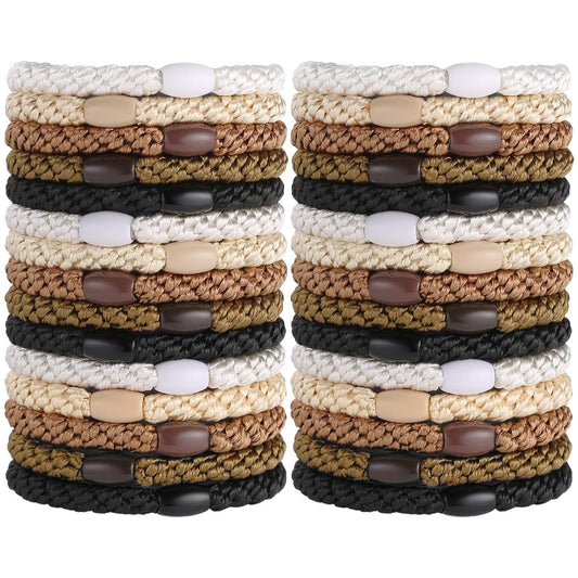 Hair Ties for Women Girls, Funtopia 30 Pcs Elastics Hair Bands Ponytail Holders for Thick Hair, No Damage No Crease Hair Elastics (Black/Brown/White/Beige/Coffee)