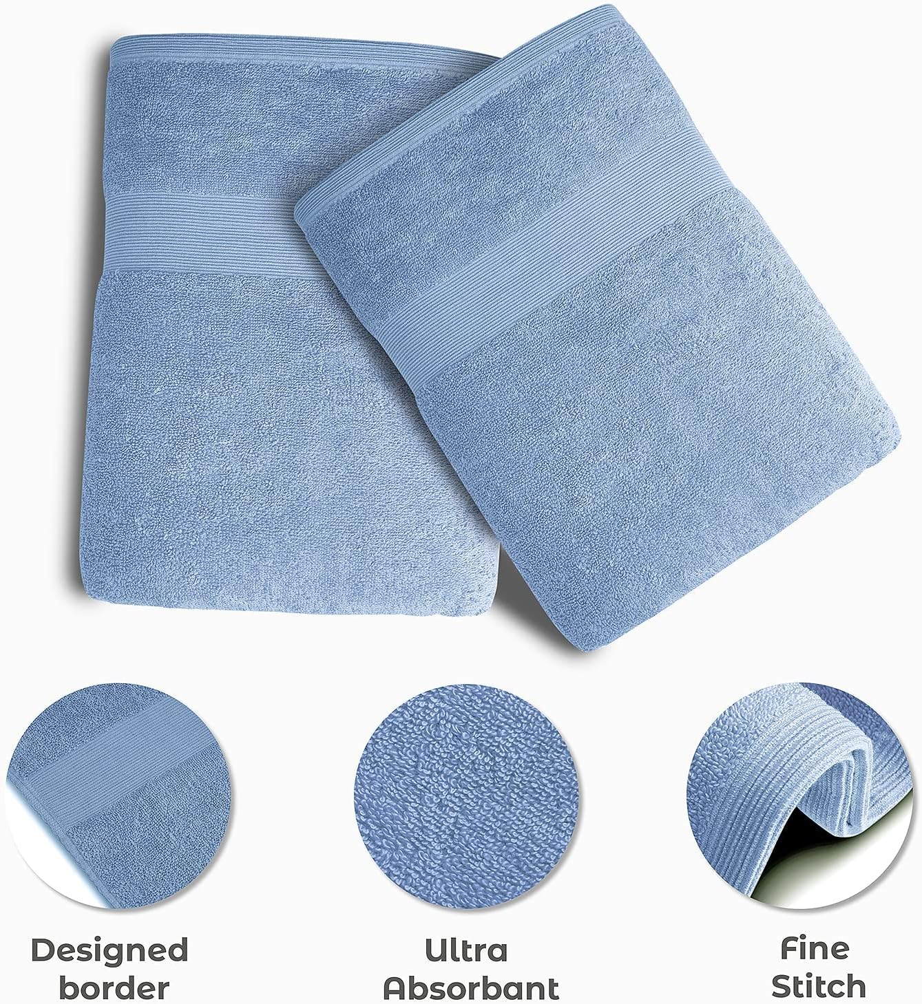 Softolle Luxury Bath Towels Set of 4 (27” x 54”) | Towels for Bathroom | Super Soft | Highly Absorbent Towels for Home, Spa, Gym (Sky Blue)