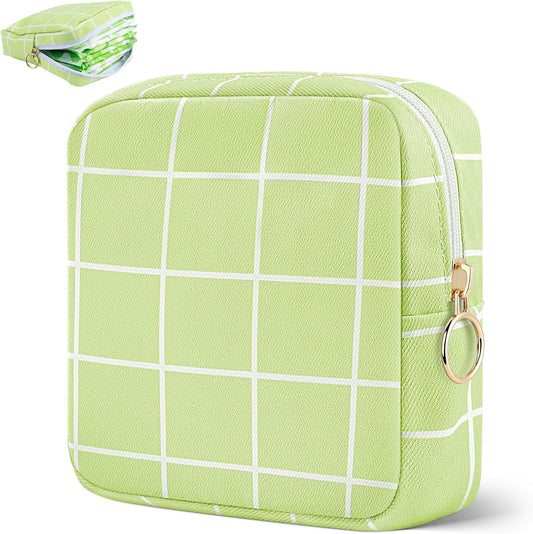 Desing Wish Period Bag Pouch Soft Cloth Sanitary Napkin Storage Bag Portable Menstrual Pad Pouches Tampon Holder for Purse First Period Kit for Girls 9-12 (Grass Green Plaid)