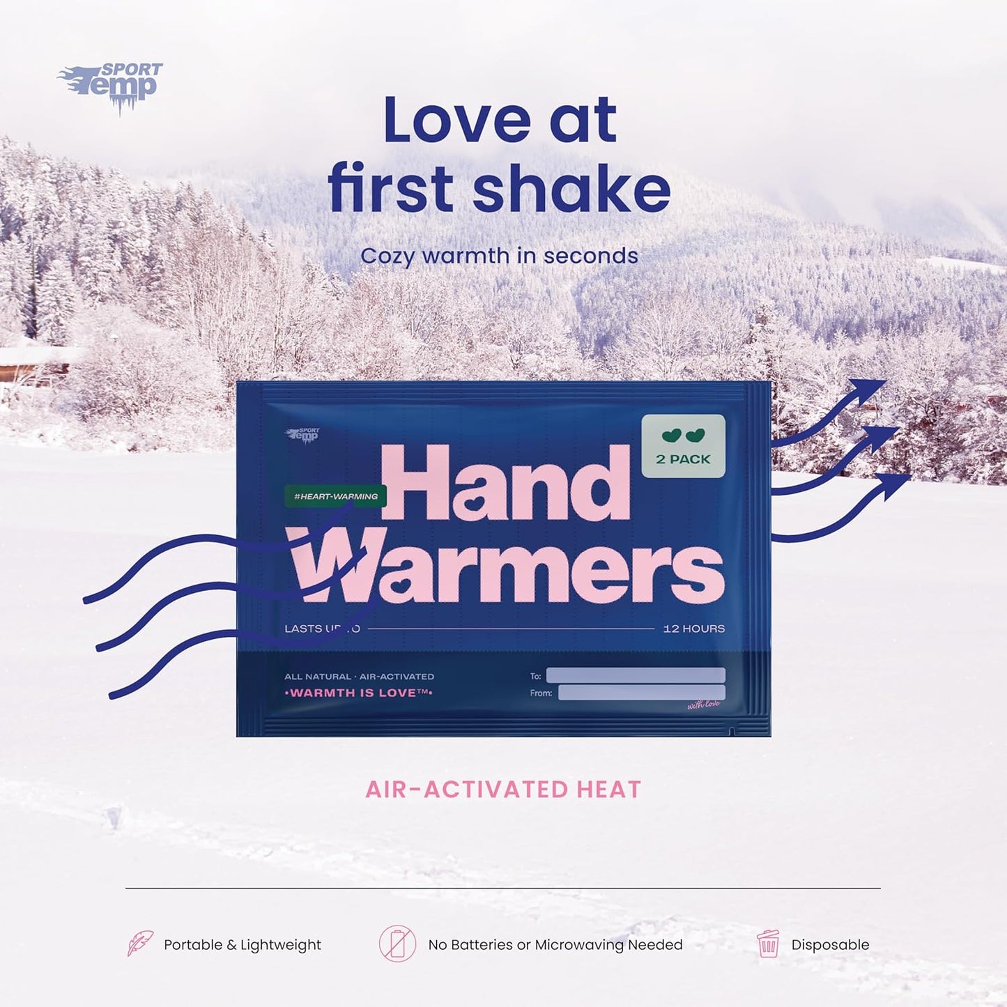 Heart Shape Hand Warmers (30 Pairs) - Up to 12 Hours of Heat, Super Long Lasting - Easy, All Natural - Air Activated, for Body & Hands - Odorless Hot Hand Warmer - Sport Temp