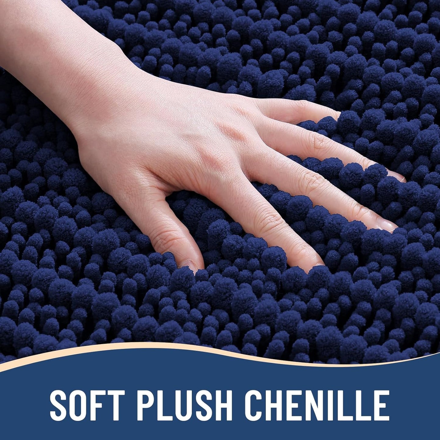 Arotive Luxury Chenille Bathroom Rug Mat, Extra Soft Thick Absorbent Shaggy Bath Rugs, Non-Slip Machine Wash Dry, Plush Bath Mats for Bathroom, Shower and Tub, 47x17, Navy