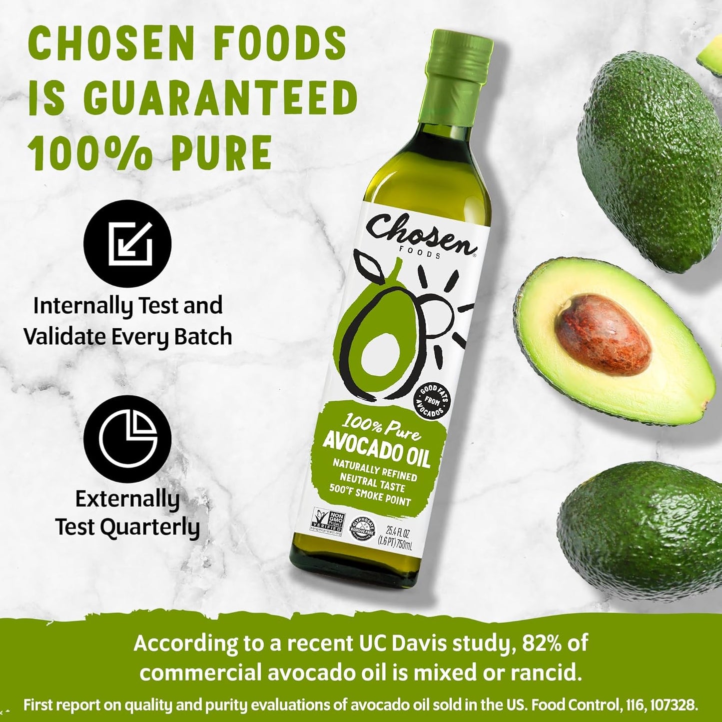 Chosen Foods 100% Pure Avocado Oil for Cooking - 25.4 floz - Rich in Good Fats, Naturally Refined, High Smoke Point, Non-GMO, Soy-Free, Canola Oil-Free, Gluten-Free, Keto + Recipe eBook