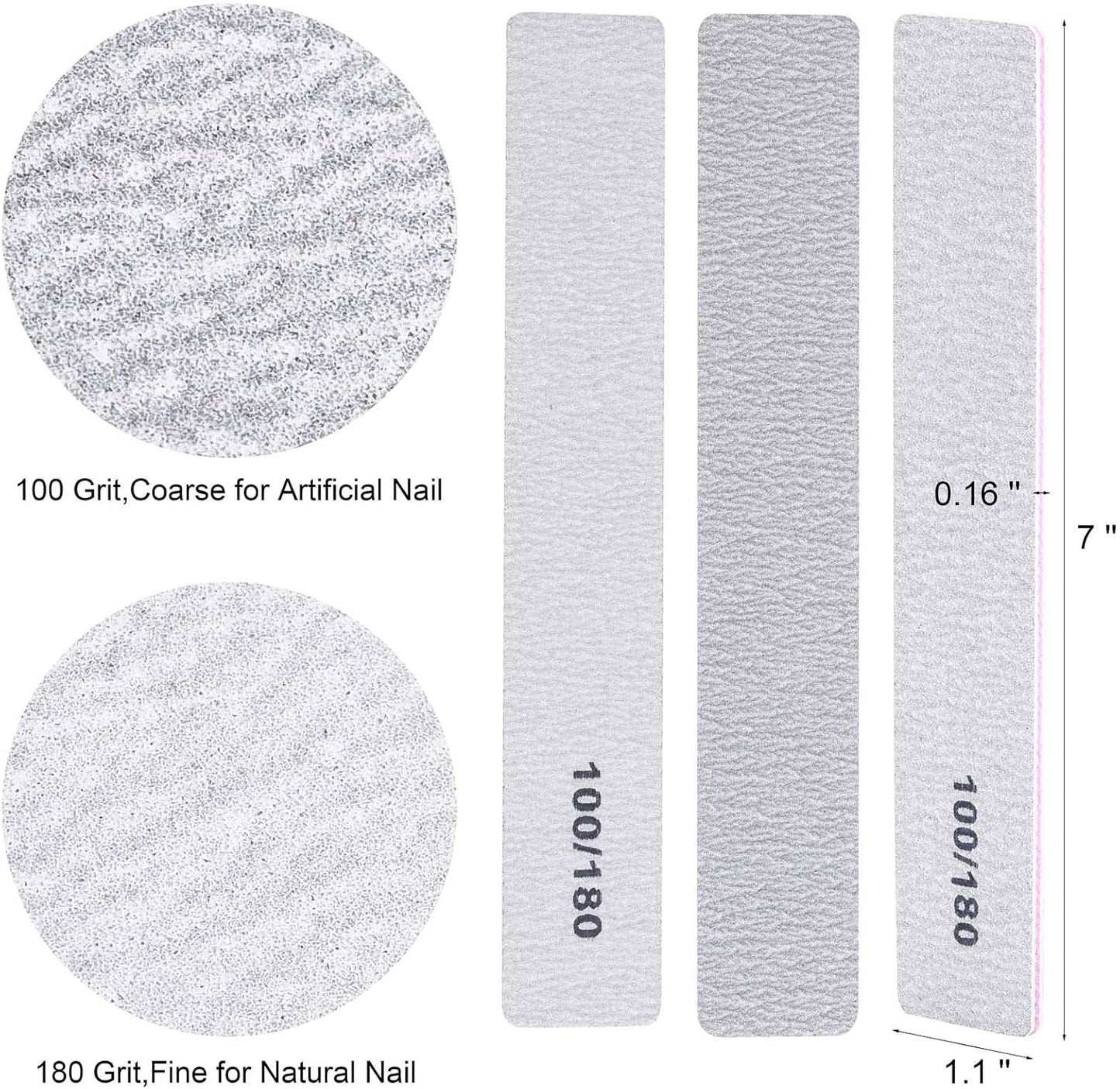 100 Pack Nail Files for Acrylic Nails 100/180 Grit Double Sides Emery Boards Professional Nail Buffering Files