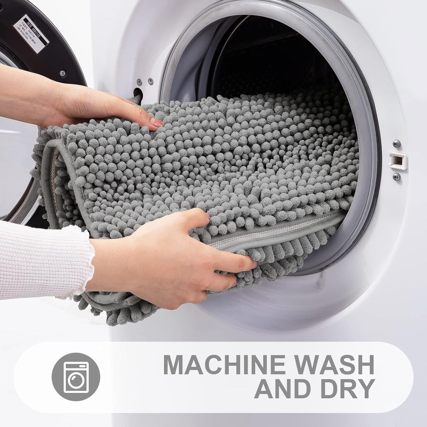 Grandaily Chenille Striped Bathroom Rugs 47x32, Extra Thick and Absorbent Bath Mats, Non-Slip Soft Plush Shaggy Shower Carpet, Machine Wash Dry, Bath Rug for Bathroom, Dark Gray