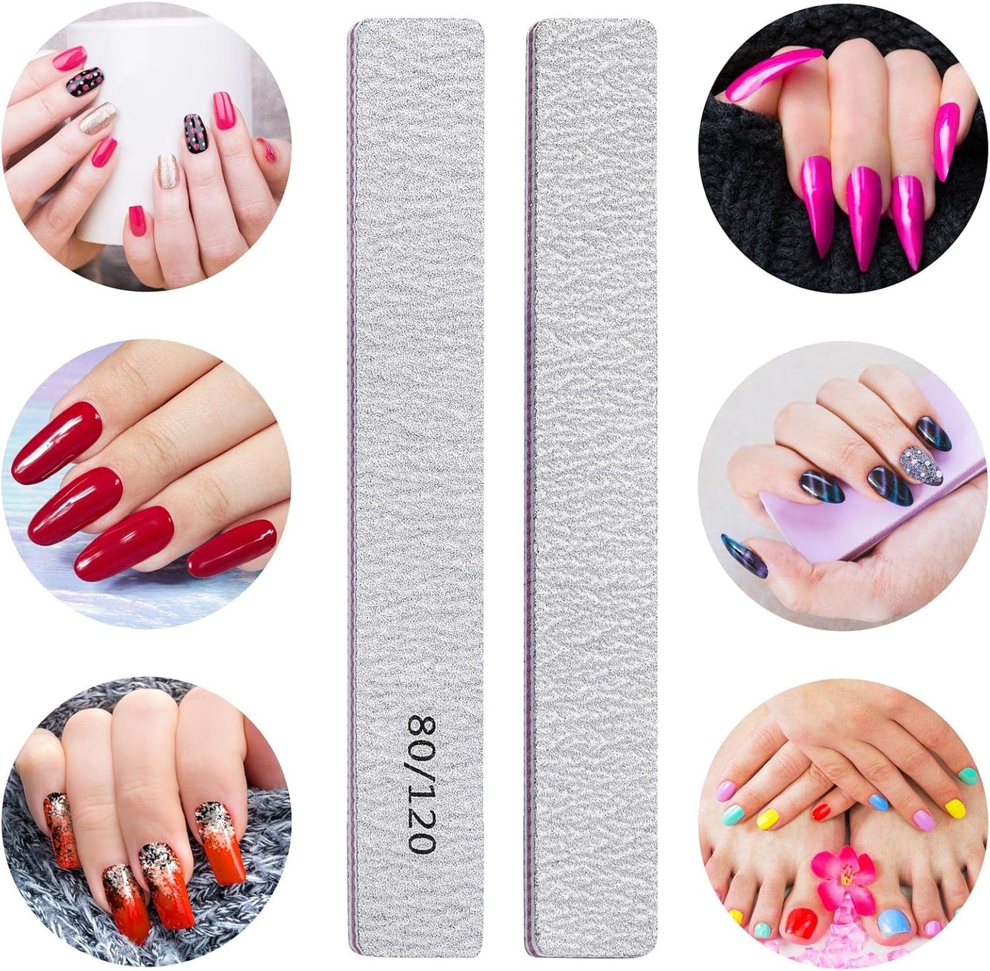 50 Pcs Nail Files for Acrylic Nails 80/120 Grit Double Sides Emery Boards Professional Nail Buffering Files