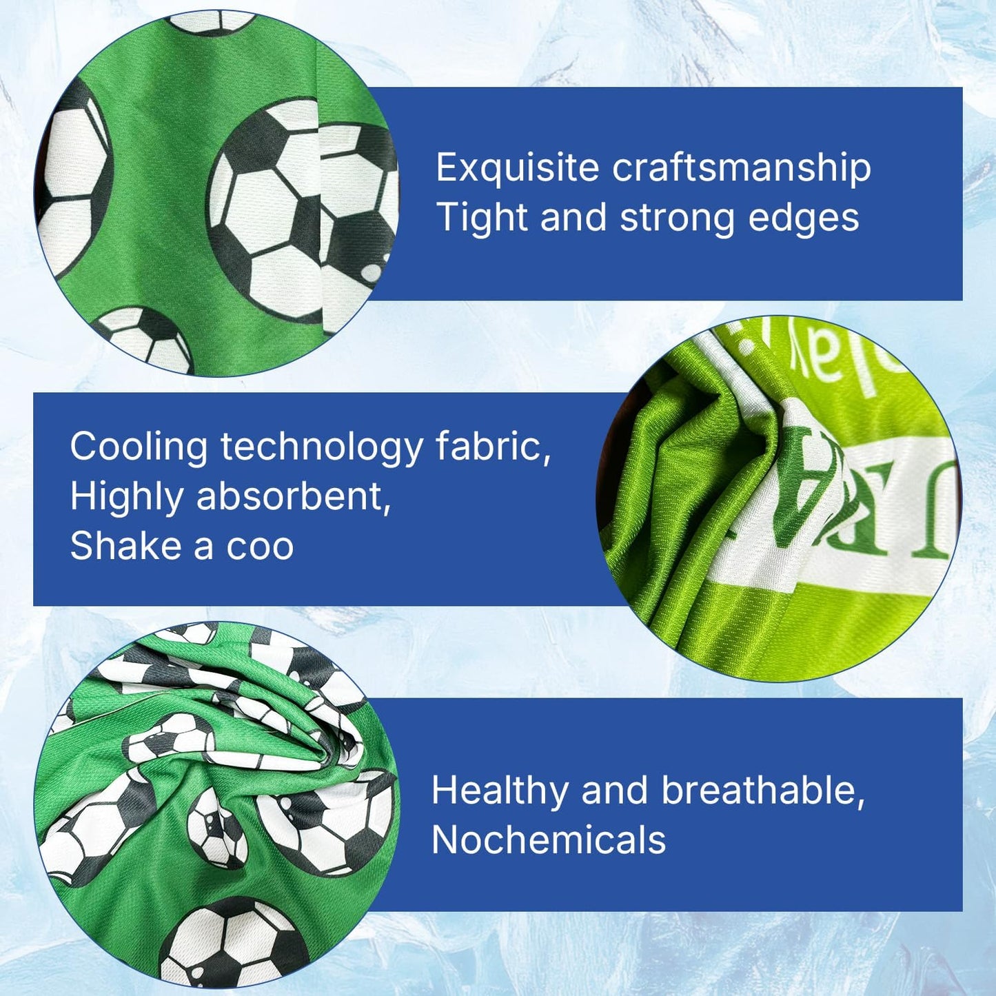 OPSO Softball Cooling Towel Set, 40 x 12 inches, 12 Pack, Microfiber Sports Towels for Baseball, Soccer, Golf LCE Towel Microfiber Sports Towels for Player (Soccer 3)