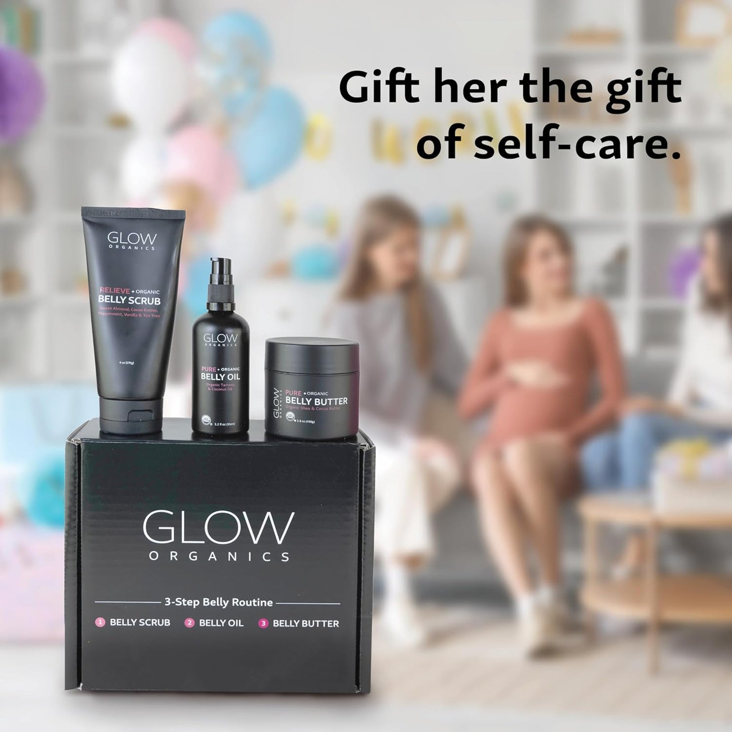 Glow Organics Stretch Mark Cream Belly Butter, Scrub and Oil, 3-Step Pregnancy Skin Care Kit, Belly Butter for Stretch Marks, Organic, Pregnancy & Baby Registry Must Haves, Mother To Be Gift.